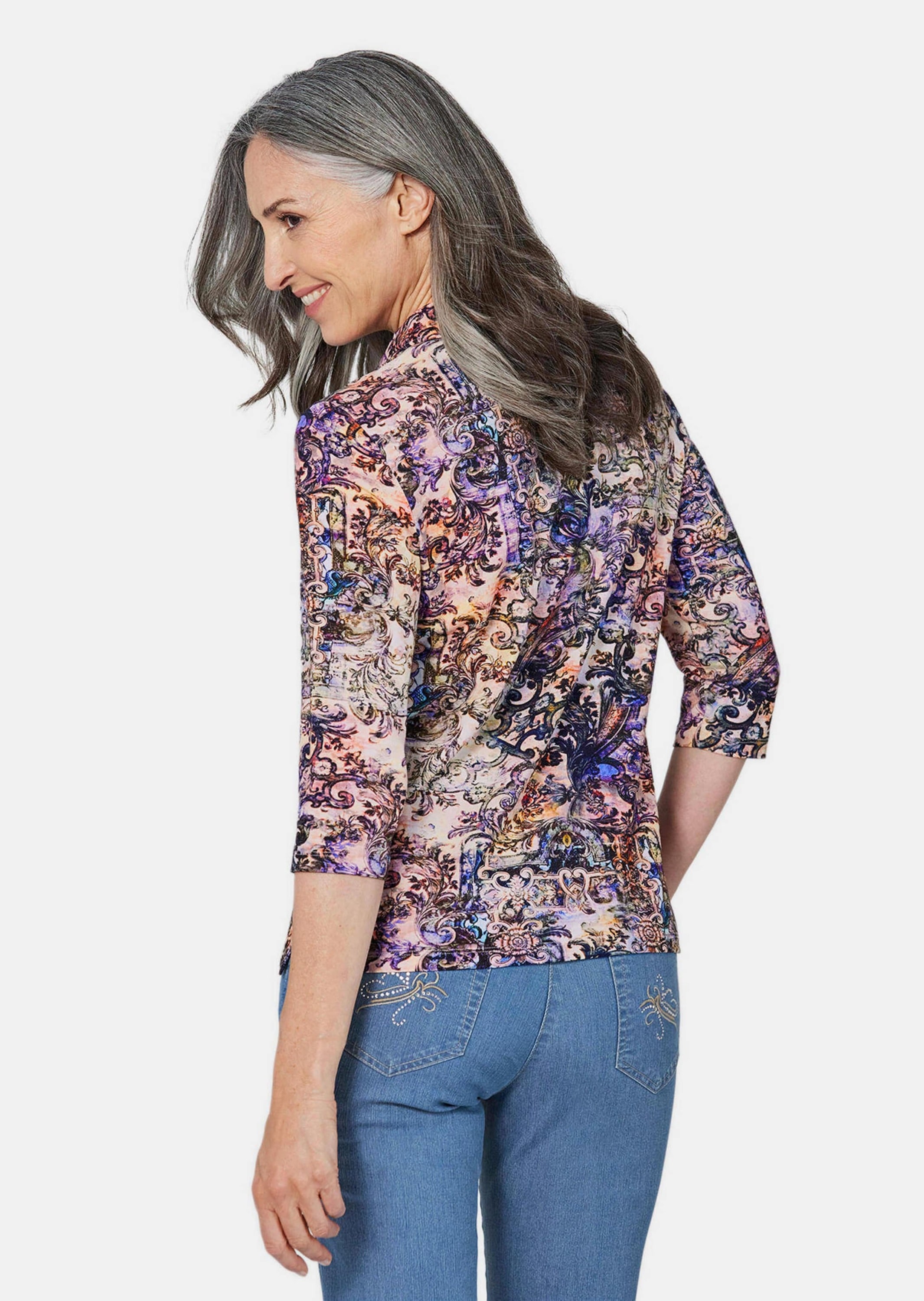 GOLDNER Print-Shirt »Poloshirt Gemustertes Poloshirt mit 3/4-Arm«