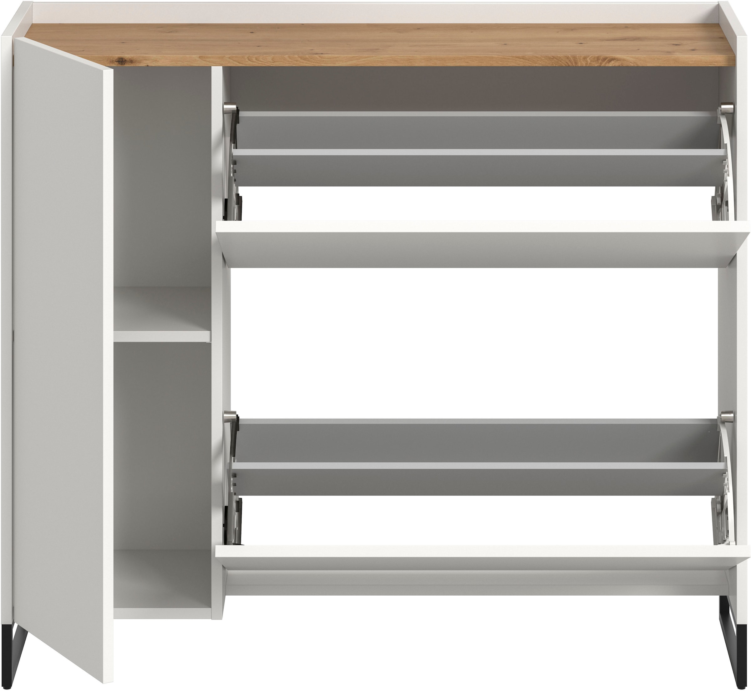 INOSIGN Schuhschrank »EVRID, Breite 110cm, 1 Tür, 2 Schuhwalzen, inkl. Metall-Kufenfüße« individuell mit anderen Artikel der Serie EVRID erweiterbar, 1 Stk. tlg. Schuhkommode, Kommode, Sideboard, Garderobenschrank, Flurkommode