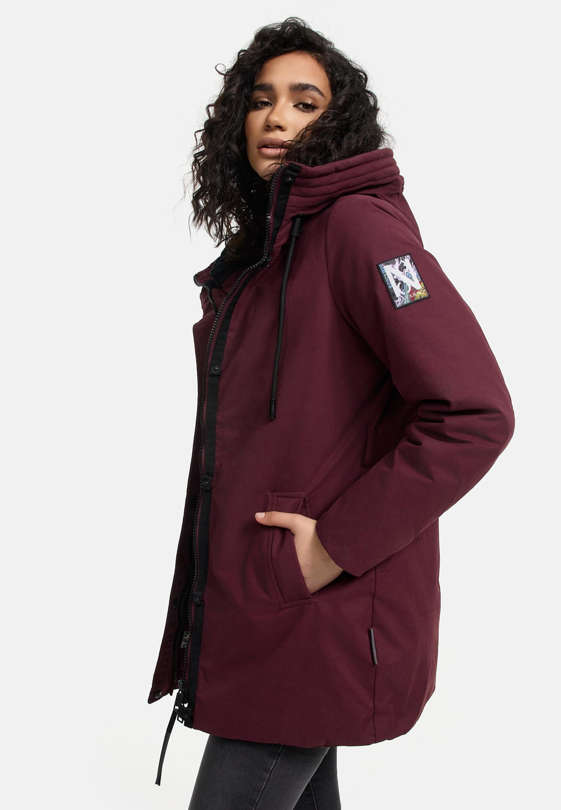 Navahoo Winterjacke »Parka Eishauch 14«, mit Kapuze, Damen Winterparka mit Taillengürtel und Fleece-Kragen