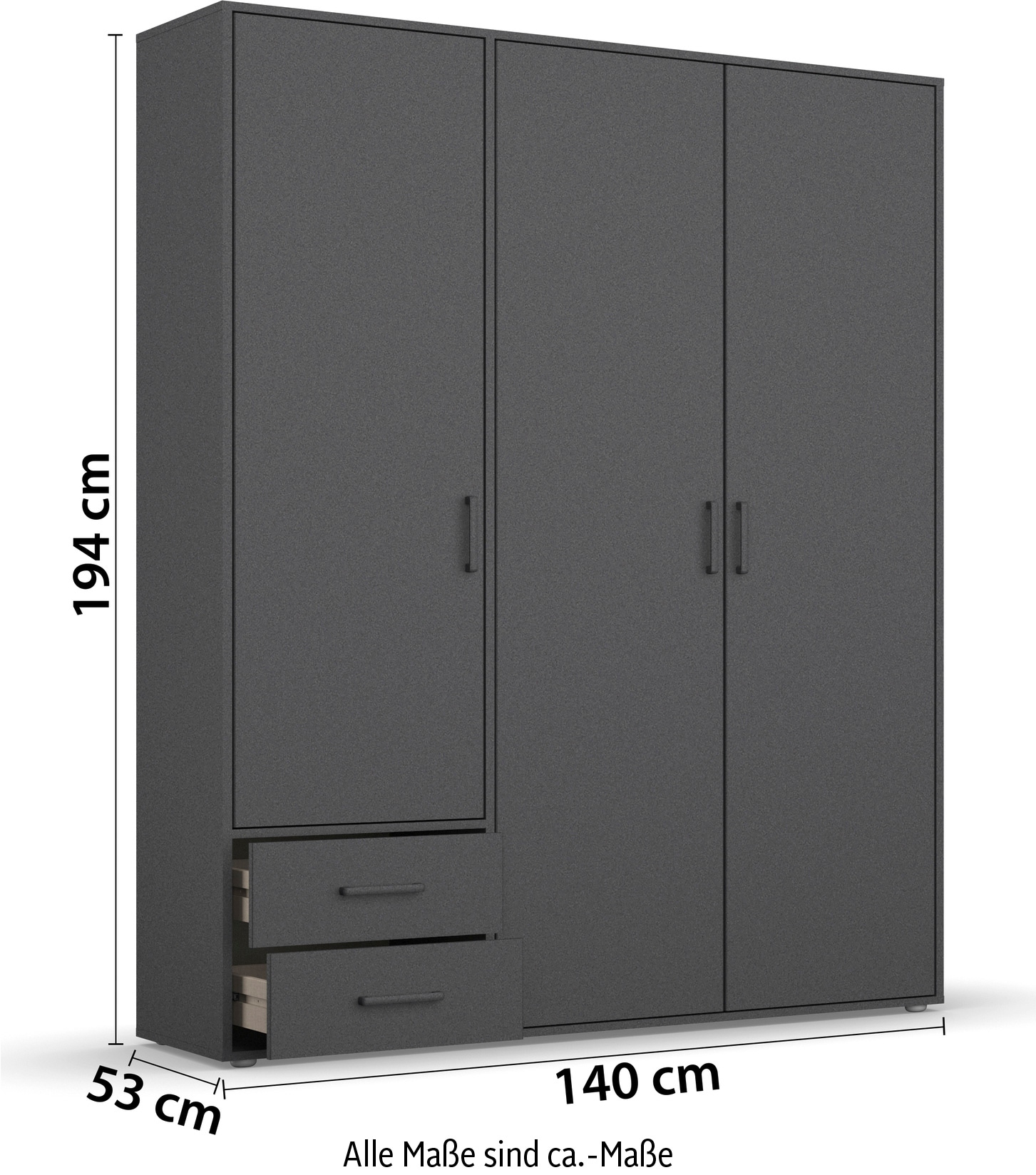 rauch Drehtürenschrank »Kleiderschrank Schrank Garderobe Wäscheschrank VOYAGER«, moderne Griffe in Graumetallic mit Außenschubkästen MADE IN GERMANY