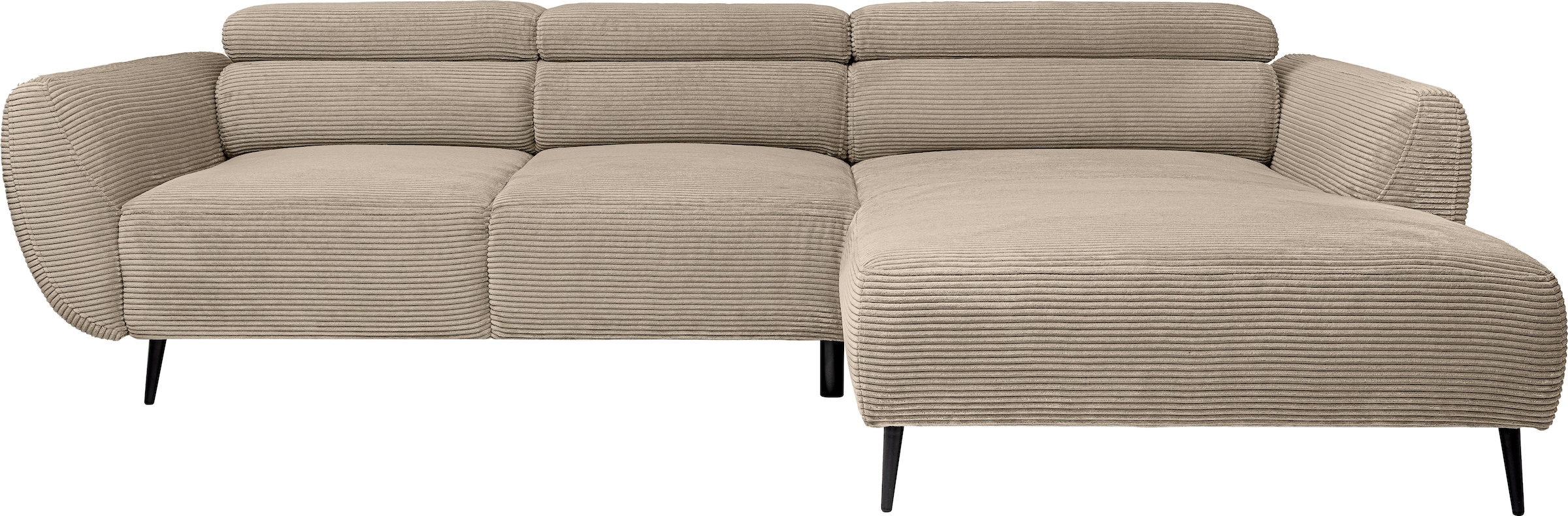 WERK2 Ecksofa »Alisson Sitztiefe elektrisch verstellbar & 3 verstellbaren Kopfstützen« Schwebendes L-Form Sofa in Cord, 15 cm bodenfrei (saugrobotergeeignet)