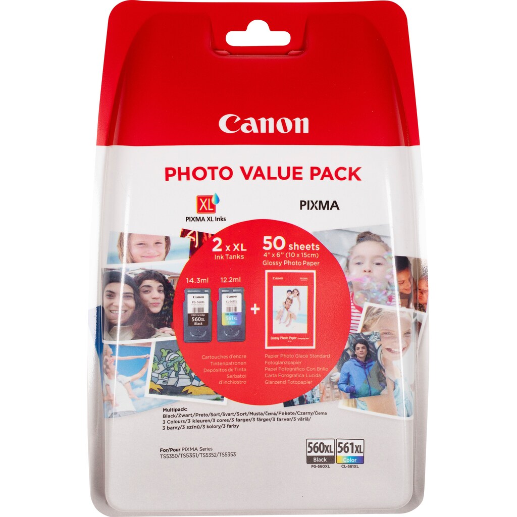 Canon Tintenpatrone »PG-560XL /CL-561XL«, (Spar-Set), original Druckerpatrone 560 schwarz 561 cyan/magenta/gelb XL