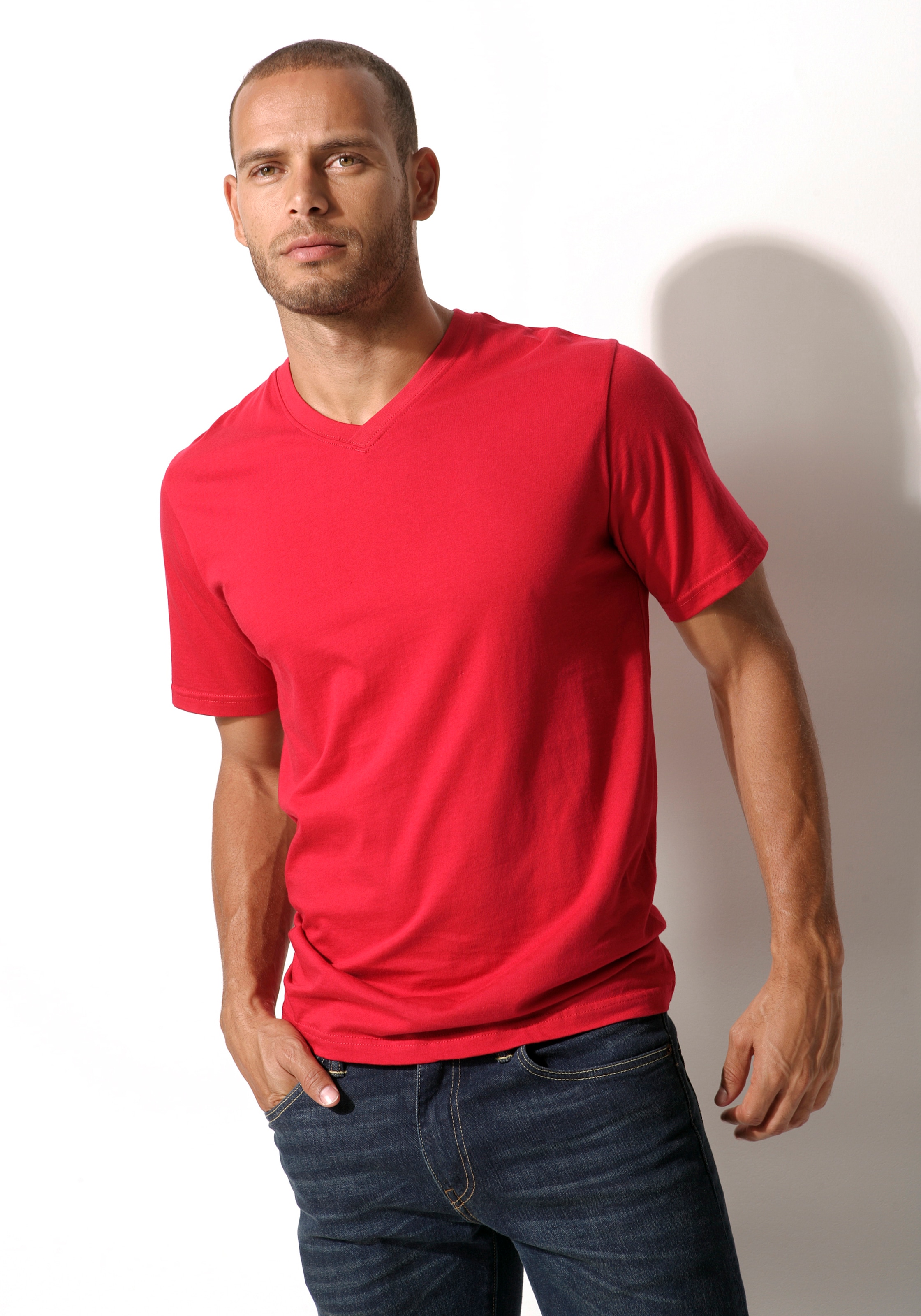 Unterziehshirt, V-Ausschnitt aus Unterhemd, online T-Shirt 3 bestellen (Packung, H.I.S OTTO St.), Baumwolle, mit bei