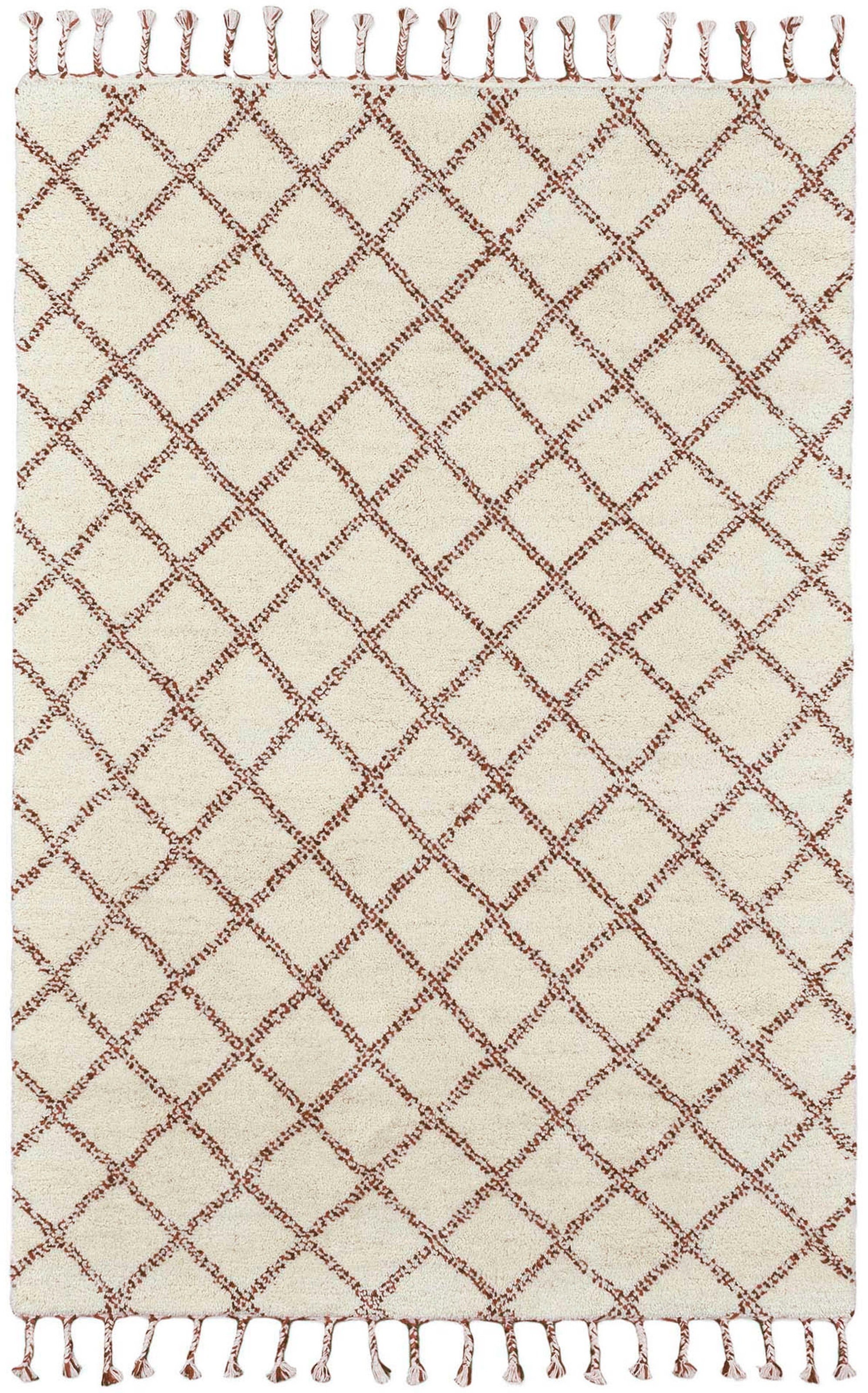 THEKO Wollteppich »MARMOUCHA 05«, rechteckig, 24 mm Höhe, reine Wolle, Rauten Design, mit Fransen, auch als Läufer