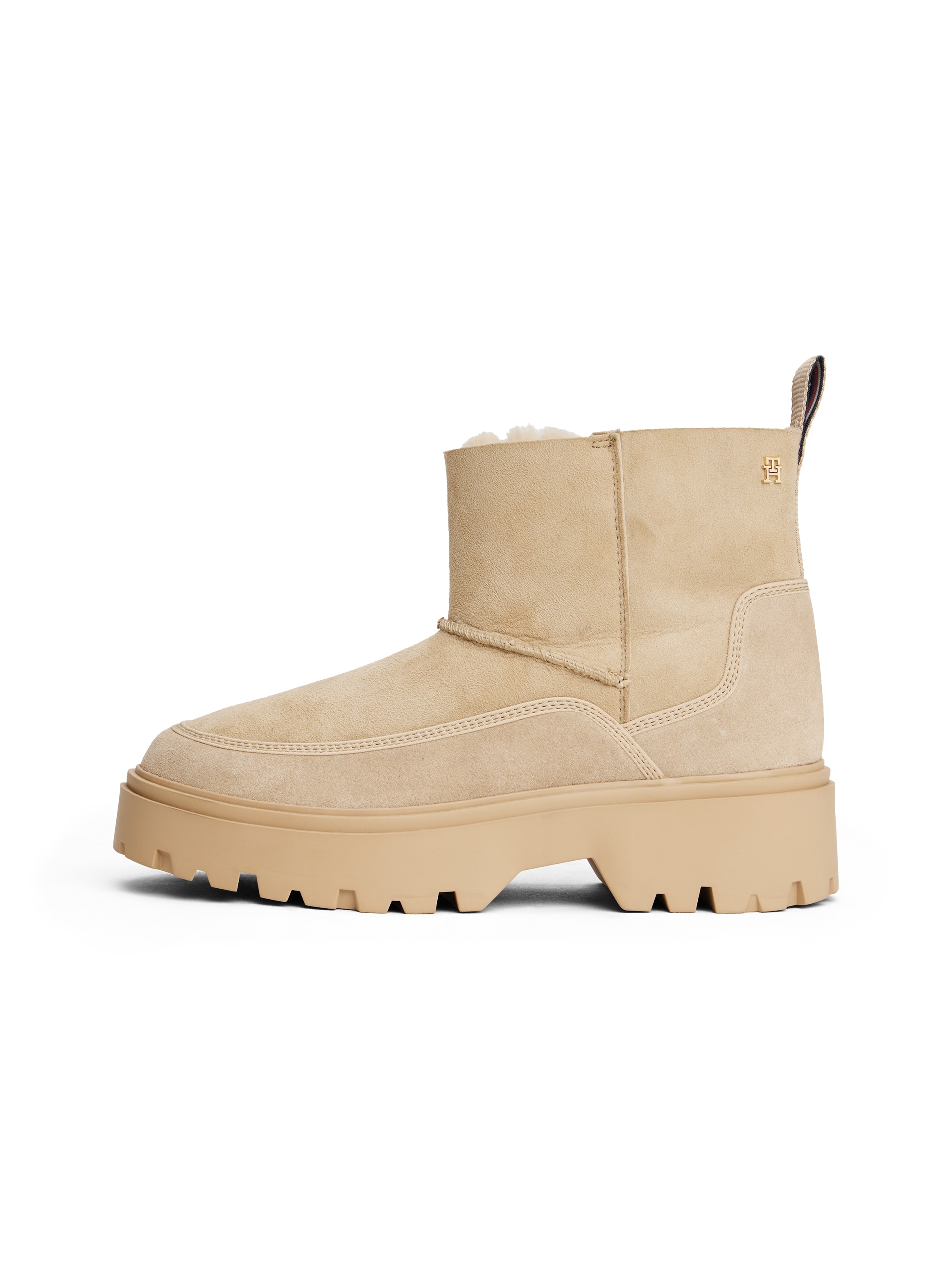 Tommy Hilfiger Winterboots »REAL SHEARLING PULLON SNOWBOOT«  Plateau, Schlupfboots mit abgesteppter Ziernaht