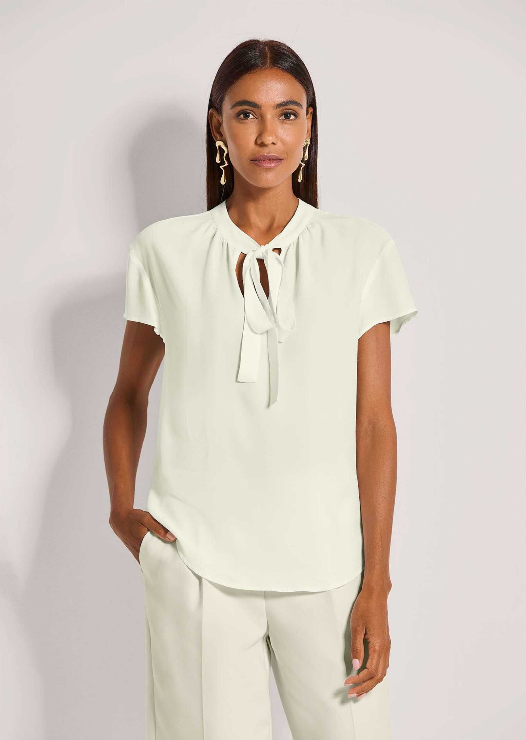 MADELEINE Kurzarmbluse »Blusenshirt Viskosebluse mit Bindeband« Bluse mit Bindeband und Kreuselung am Ausschnitt sowie ein