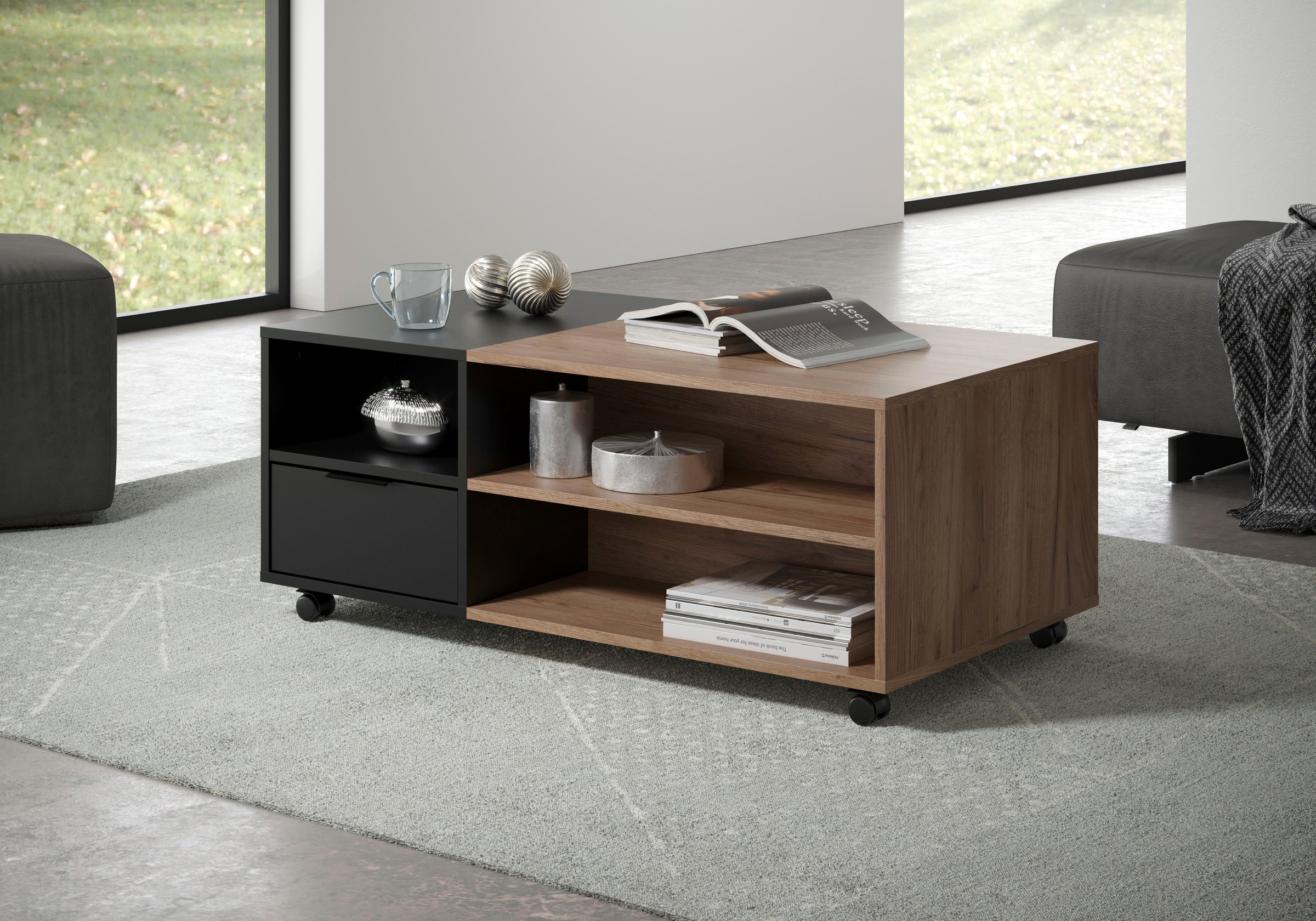 INOSIGN Couchtisch »Kriens«, Eleganter Wohnzimmertisch auf Rollen - Maße (B/T/H) 110/60/44 cm