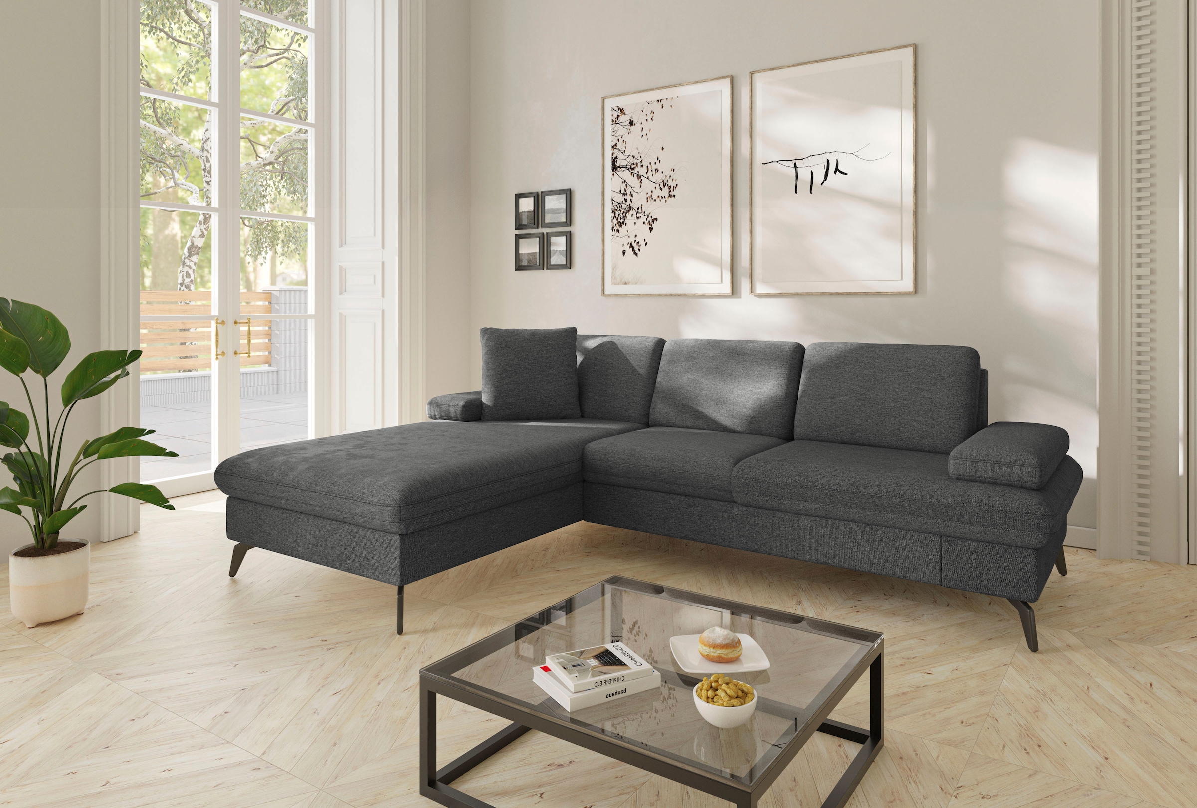 sit&more Ecksofa »Morris Jubi L-Form«, inkl. Armteilfunktion und 1 Zierkissen, wahlweise mit Bettfunktion