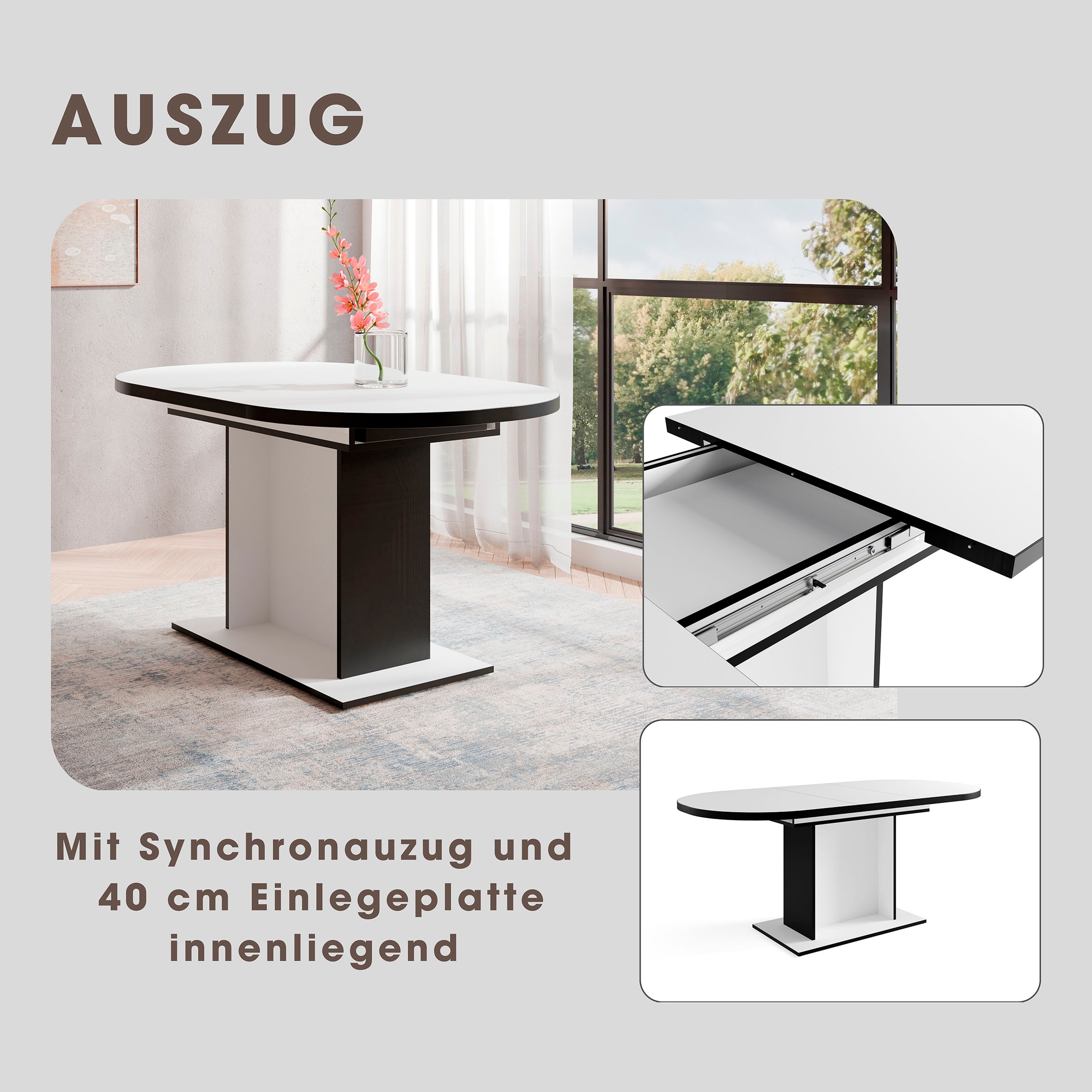 Home affaire Essgruppe »Basel, Tischgruppe mit Ausziehtisch«, (Set, 5 tlg.), BESTSELLER, Sitzgruppe, Tisch, Stühle, ovale Tischplatte, Säulentisch