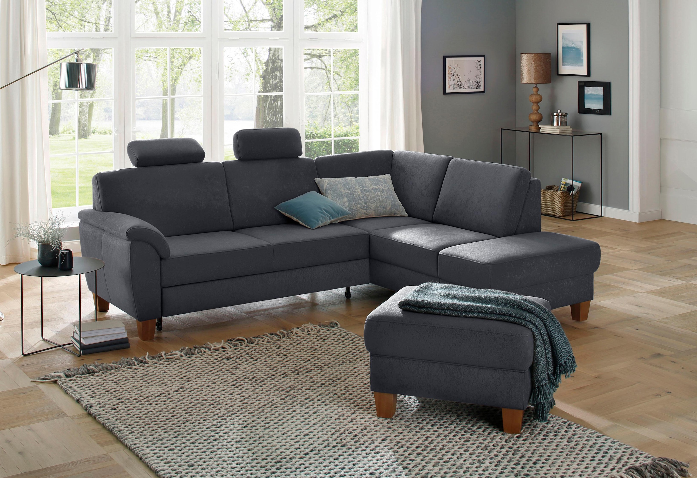 Home affaire Ecksofa »Alta L-Form« mit Federkern und Kontrastnaht, Füße Buche eichefarben