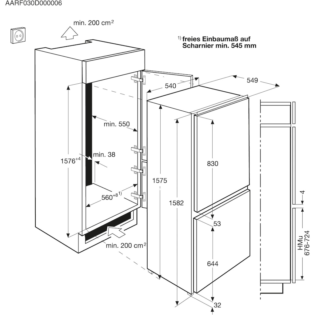 AEG Einbaukühlgefrierkombination, SCE616F3LS, 157,2 cm hoch, 54,8 cm breit