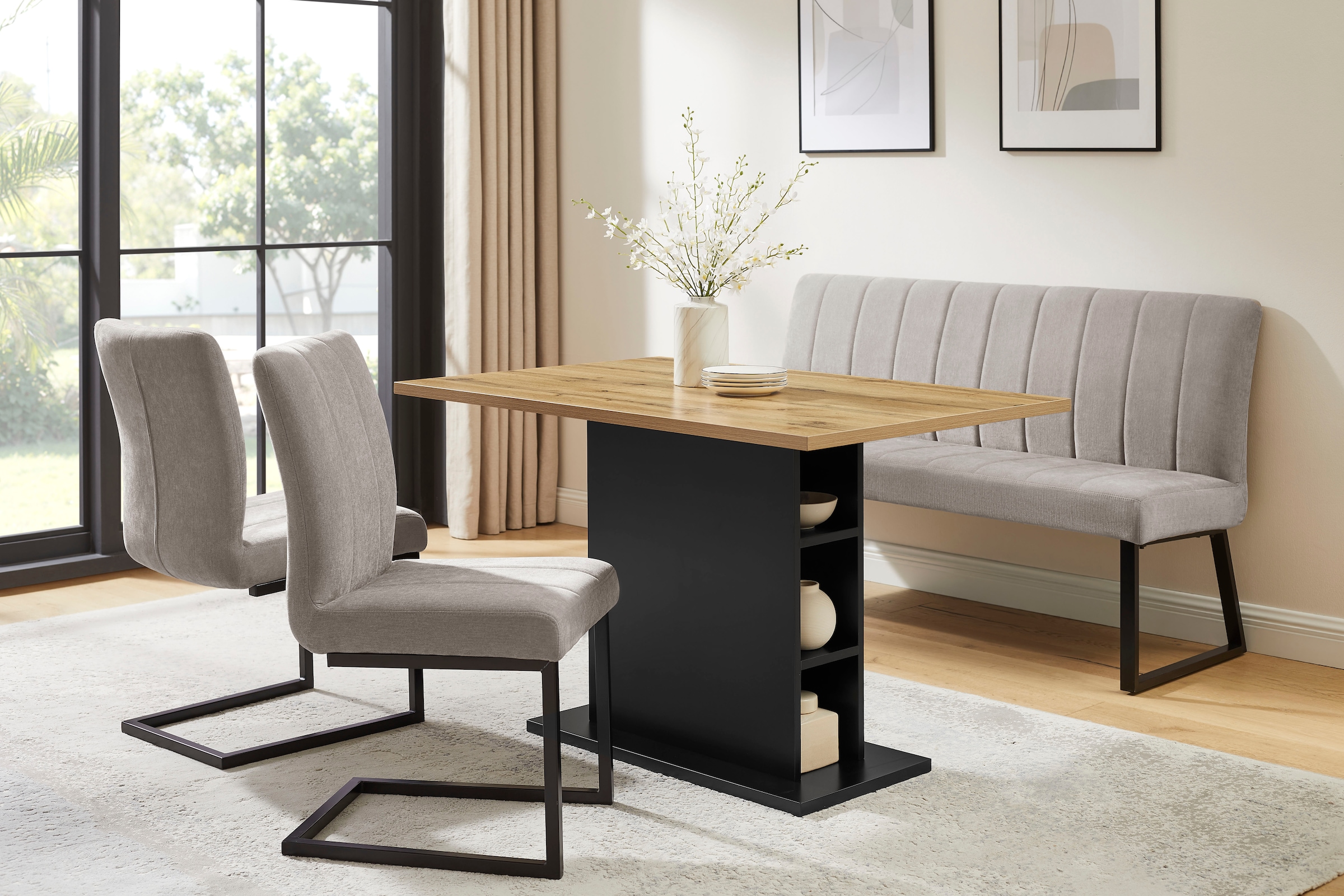 OTTO home Esstisch »Hennia« Säulensockel, integrierte Ablagefächer, Breite 120 cm