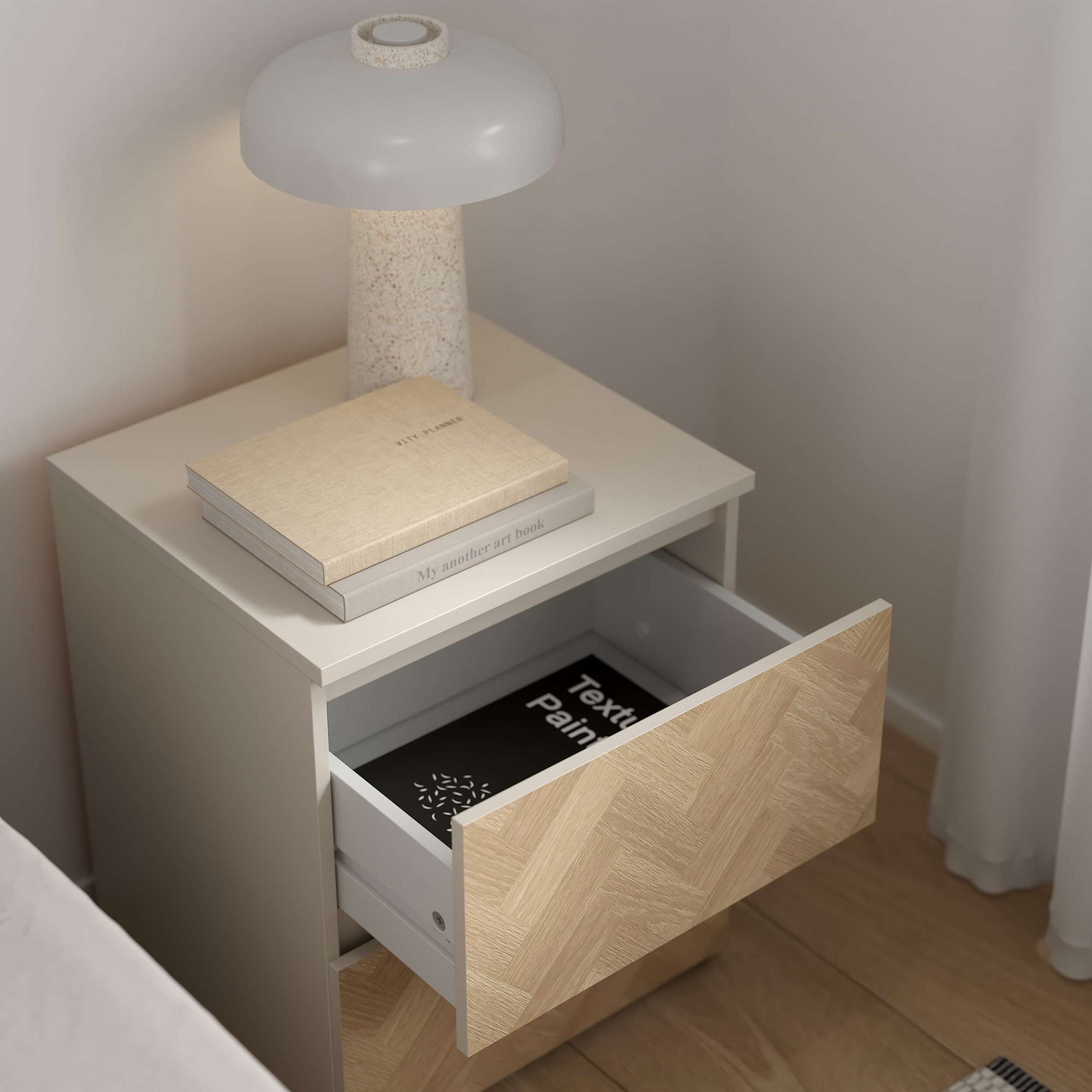 Home affaire Nachtkommode »Maise in Holzoptik mit elegantem Fischgrätmuster« Fischgrätdekorfronten für einen modernen Wohnstil