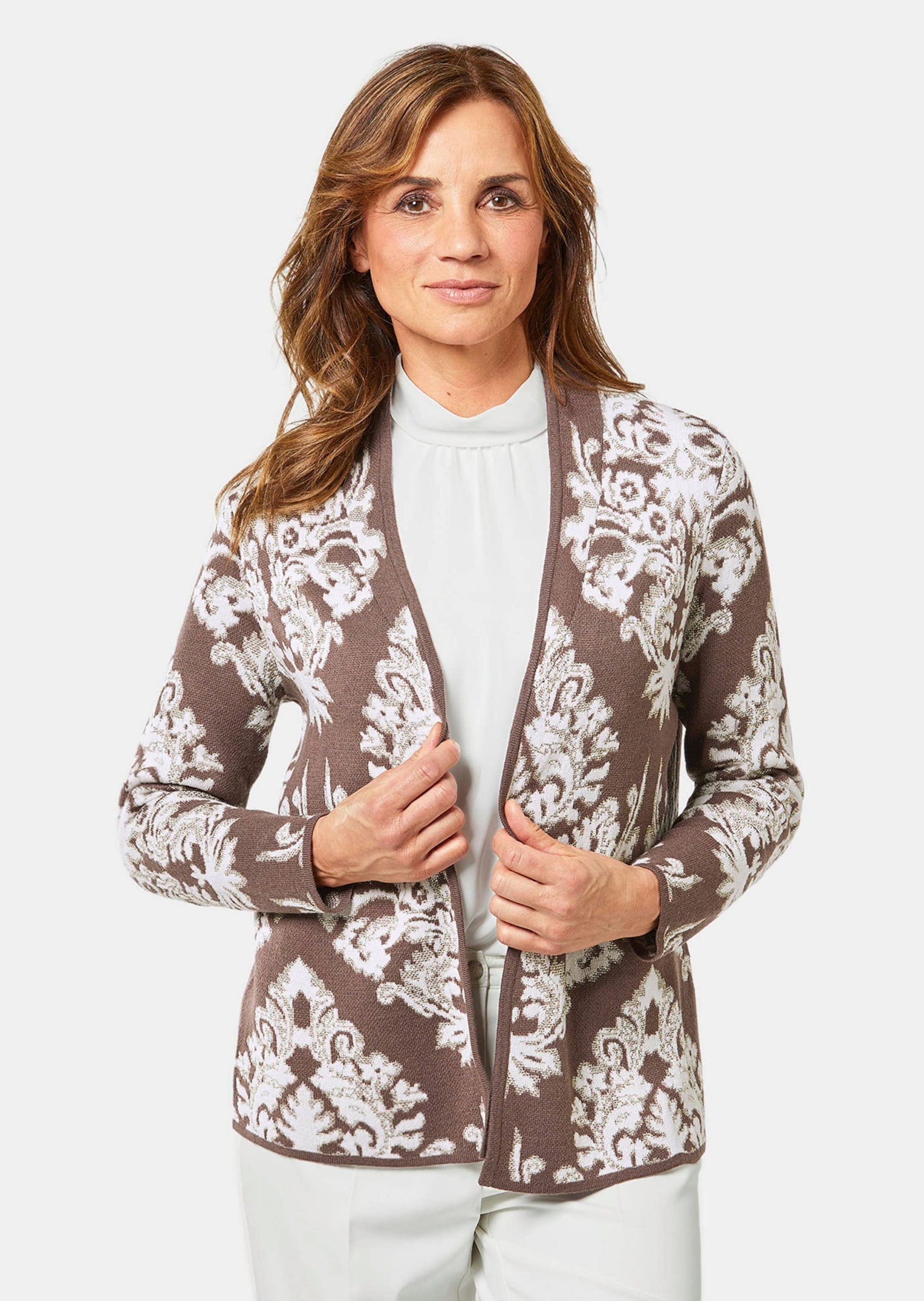 GOLDNER Strickjacke »Jacquard-Strickjacke Jacquard-Strickjacke mit Glanzgarnen«