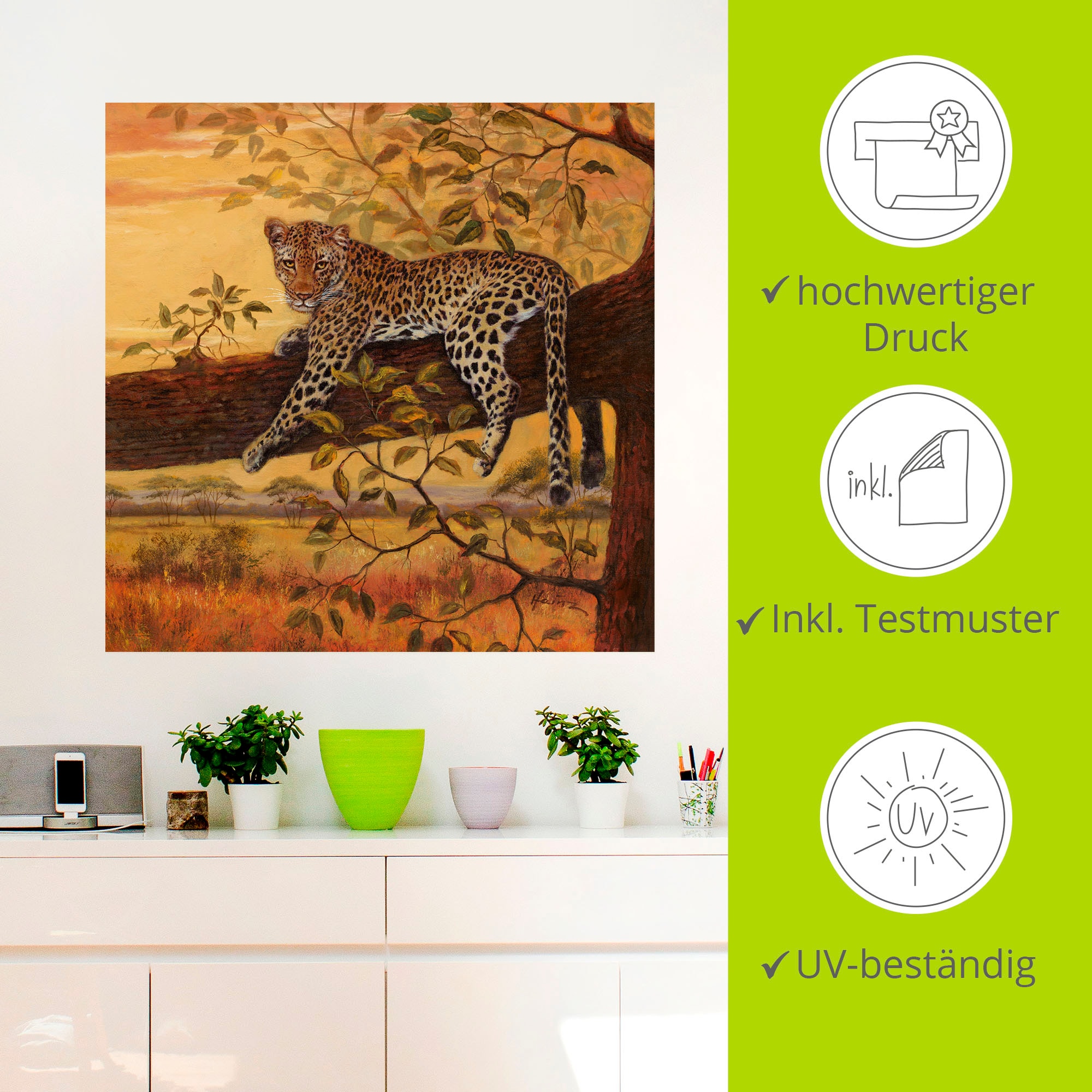 Artland Wandbild »Ruhender Leopard«, Wildtiere, (1 St.), als Leinwandbild, Wandaufkleber in verschied. Größen