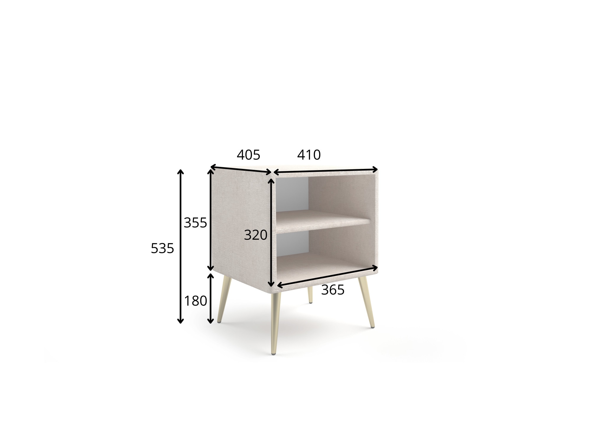 Home affaire Nachtschrank »MOIVRE Polster-Nachtkommode wahlweise mit 2 Schubladen oder Fächer« Nako auf goldenen Beinen, Maße B/T/H: 41/40,5/53,5cm, passend zum Bett