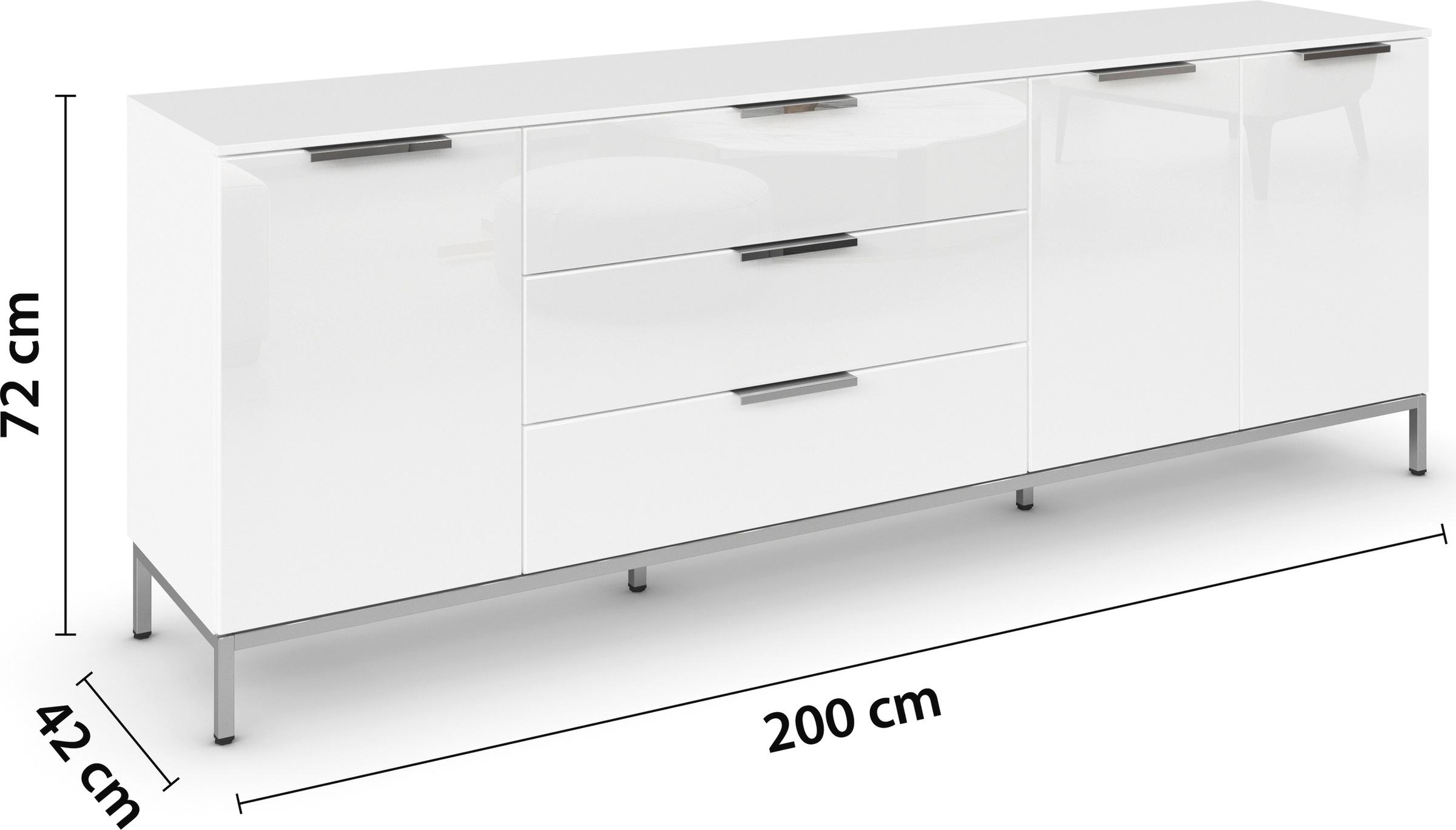 rauch Kombikommode »Kommode Türkommode Sideboard Kombikommode FLIPP mit Glasfront« Breite 200 cm mit 2 Einlegeböden,  3-türig mit 3 Schubladen und Soft-Close-Funktion sowie Glasfront