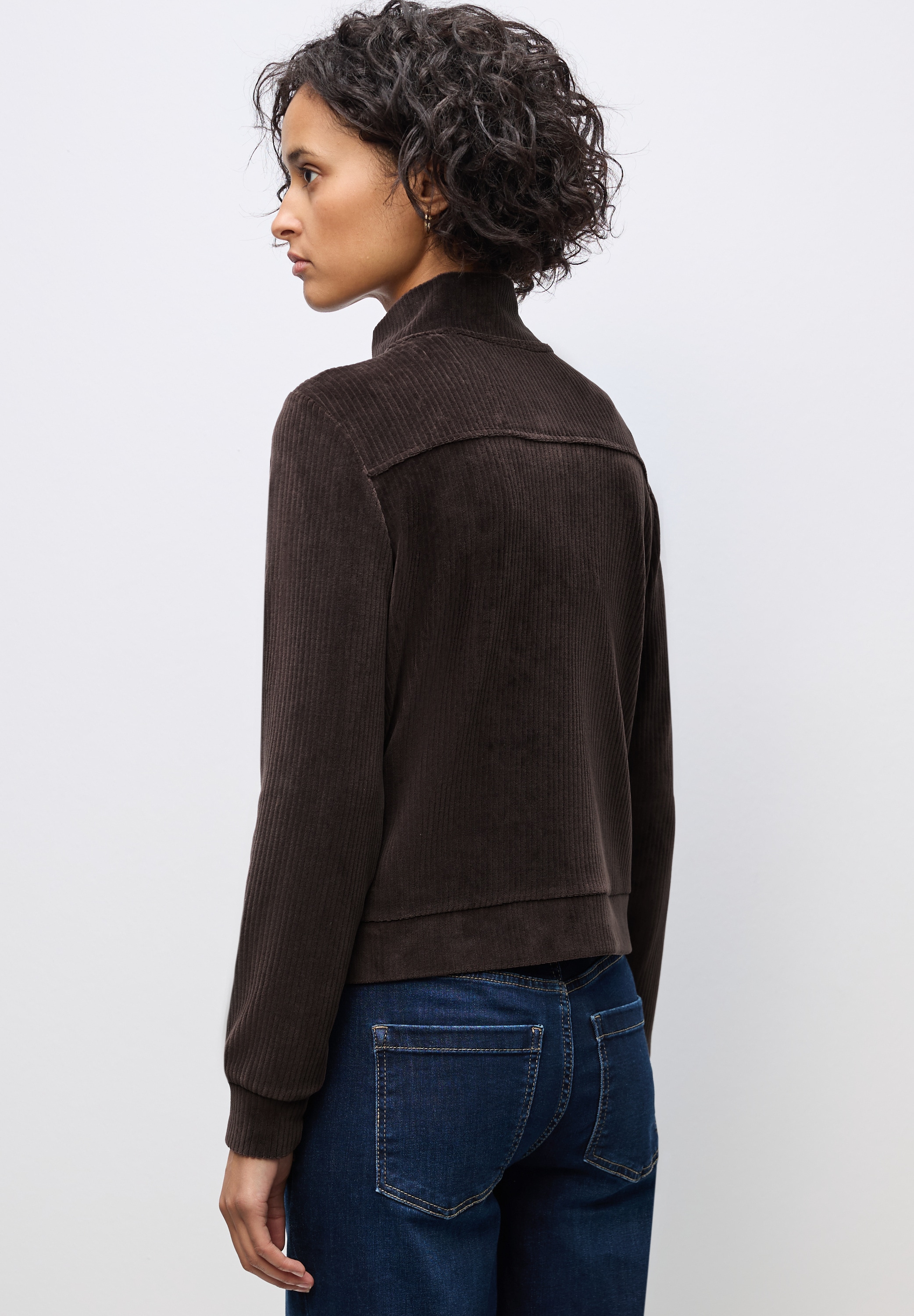 STREET ONE Sweatjacke Cord, mit elastischem Saum und Reißverschluss