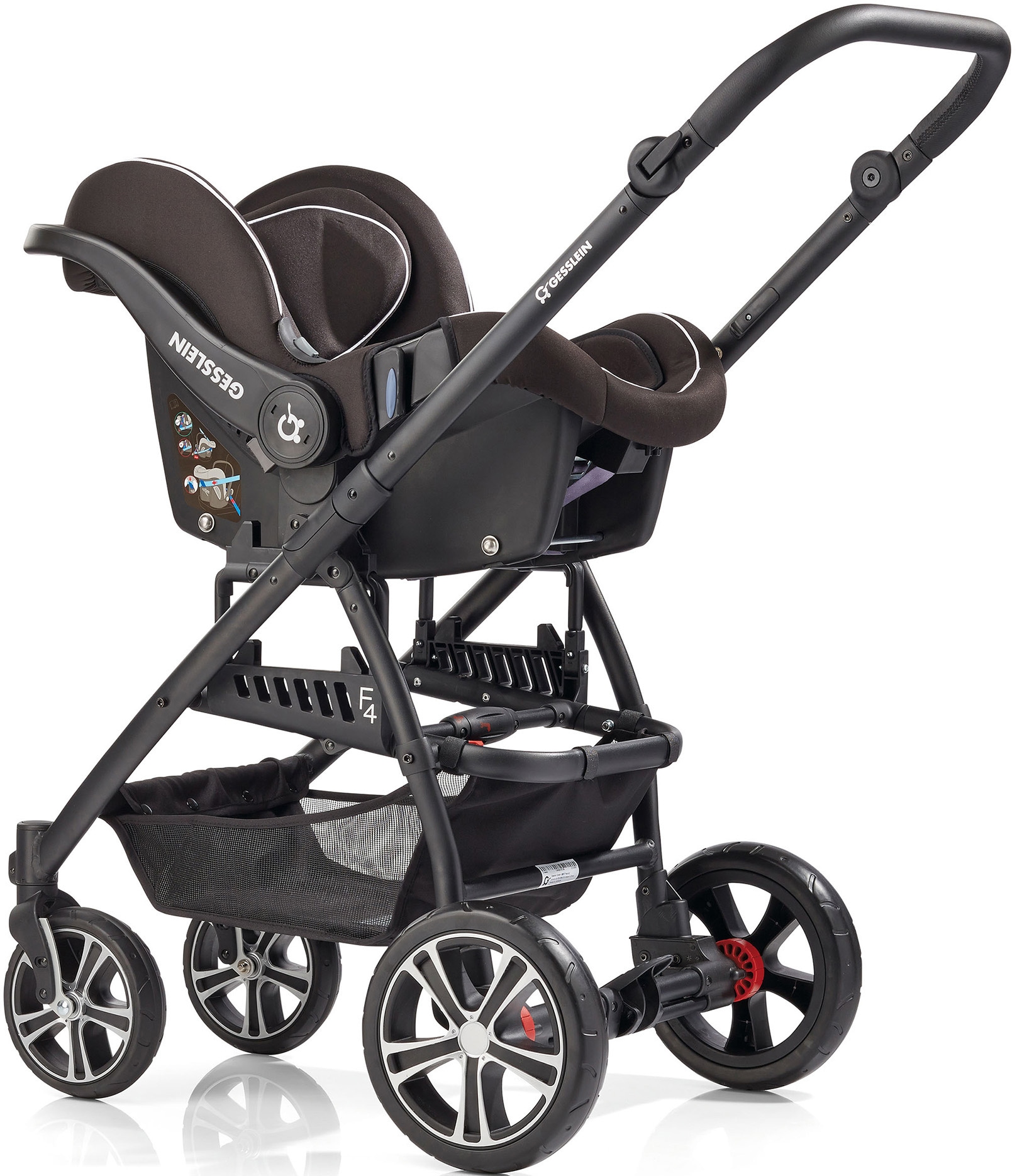 Gesslein Kombi-Kinderwagen »F4 Air+, eloxiert/tabak, anthrazit/Sterne grau weiß«, mit Tragetasche C2 Compact