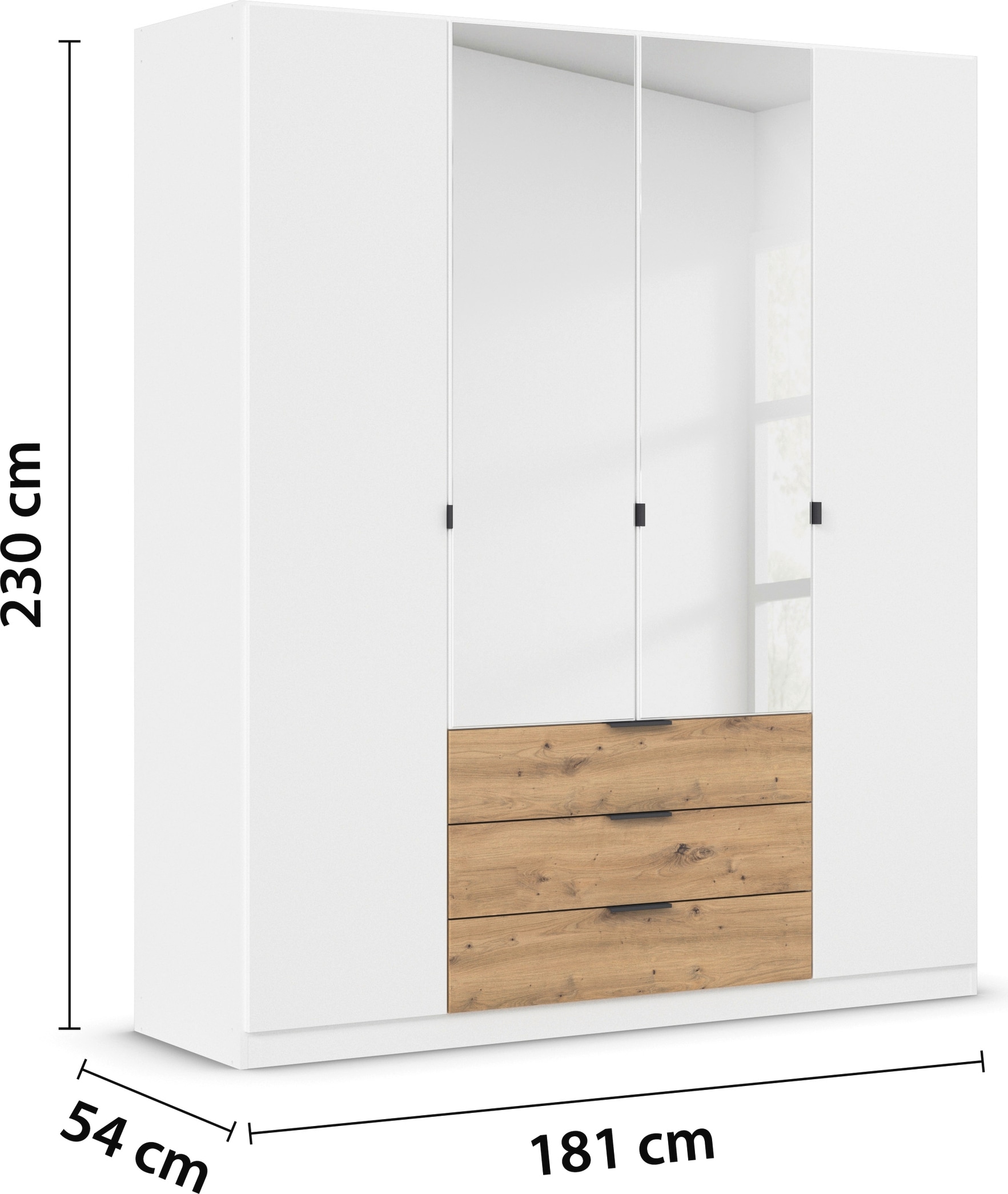 rauch Drehtürenschrank »Kleiderschrank Schrank Garderobe Schlafzimmerschrank DAVOA«, mit farblich abgesetzten Schubkästen in Eiche Artisan MADE IN GERMANY