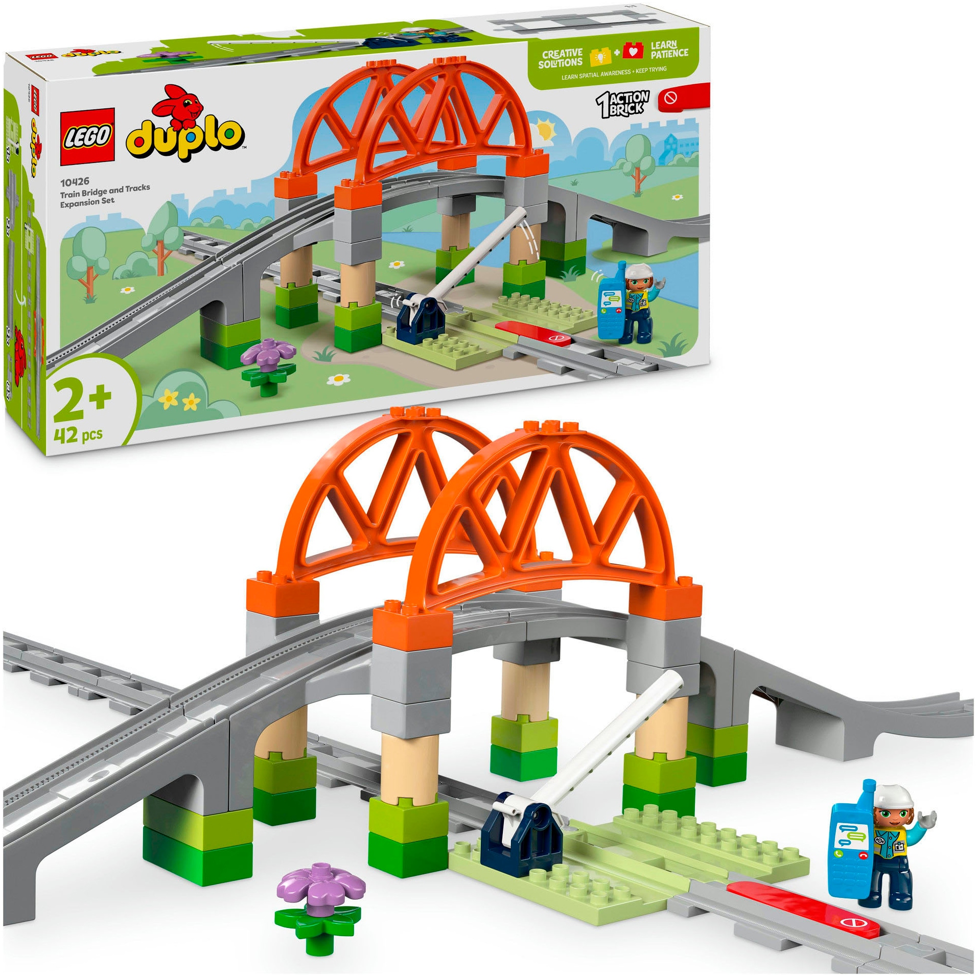 LEGO® Konstruktionsspielsteine »Eisenbahnbrücke und Schienen – Erweiterungsset (10426)«, (42...