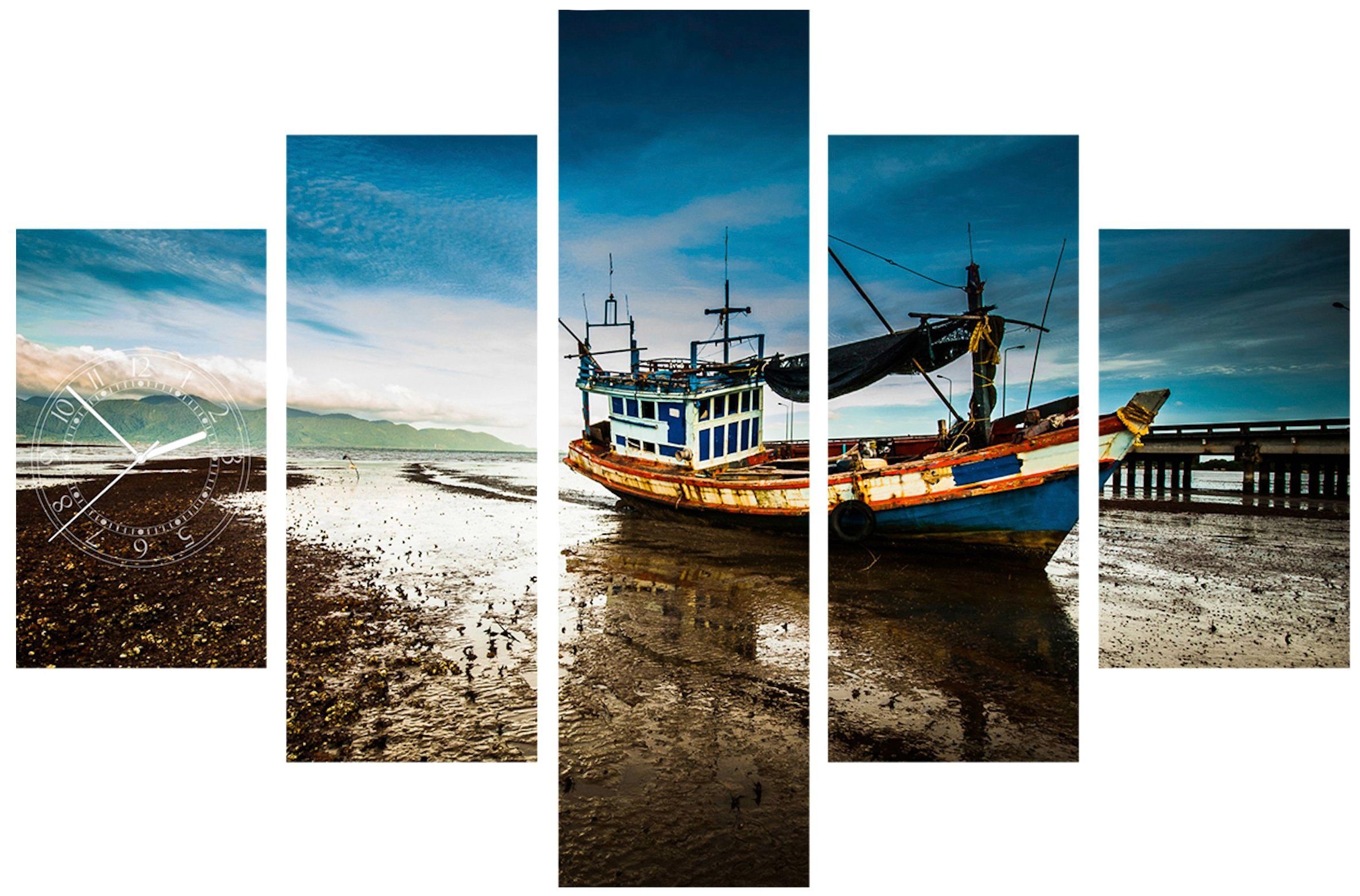 Conni Oberkircher´s Bild »Fishing Boat«, Boote & Schiffe, (Set), mit dekorativer Uhr