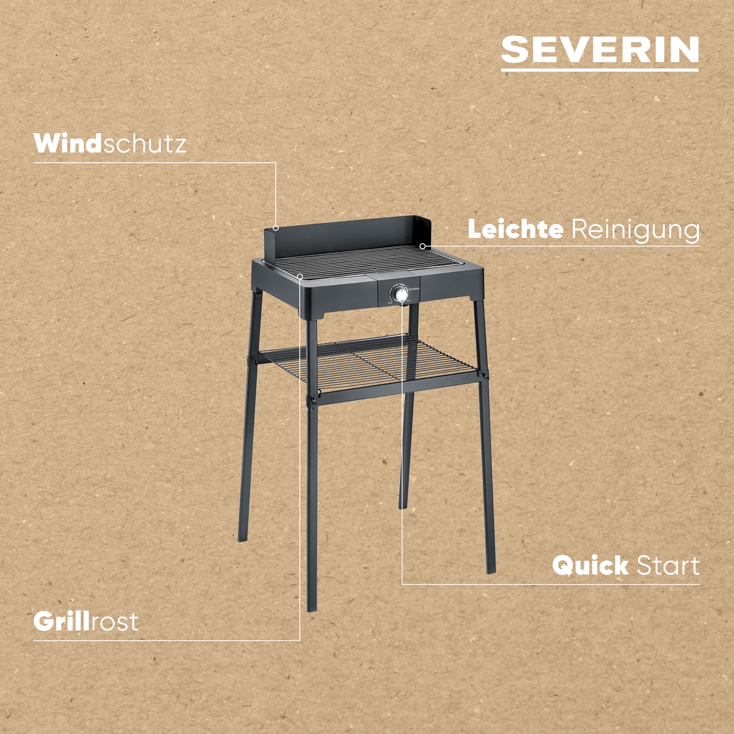 Severin Standgrill »PG 8566«, 2200 W, Elektrogrill mit Grillrost, als Stand- oder Tischgrill nutzbar