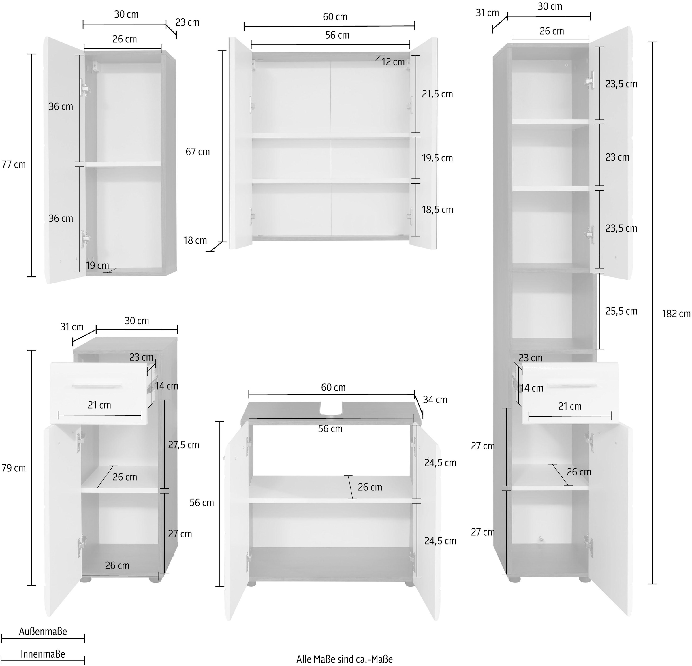 INOSIGN Badmöbel-Set »Sovana«, (Set, 5 St.), Badezimmerschränke mit Fronten  in Hochglanz- oder Holzoptik online bei OTTO