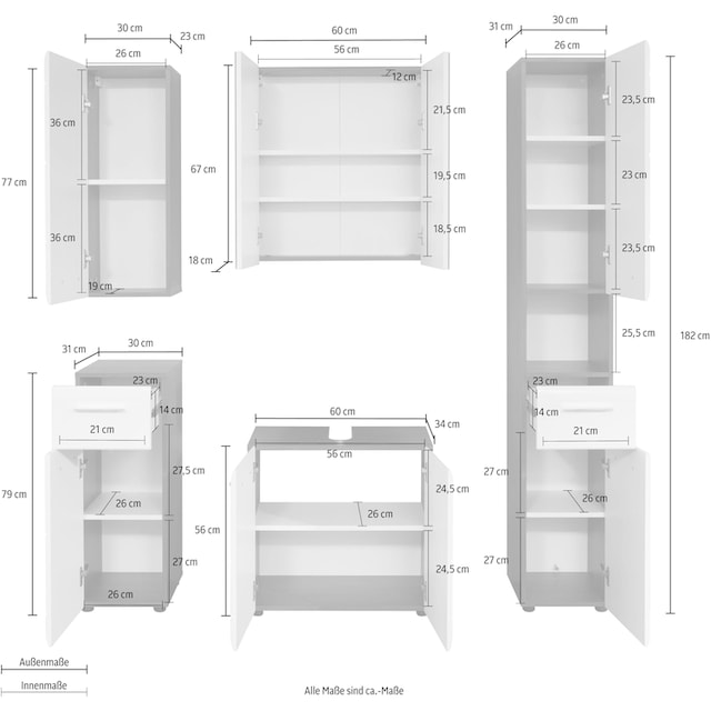 INOSIGN Badmöbel-Set »Sovana«, (Set, 5 St.), Badezimmerschränke mit Fronten  in Hochglanz- oder Holzoptik online bei OTTO