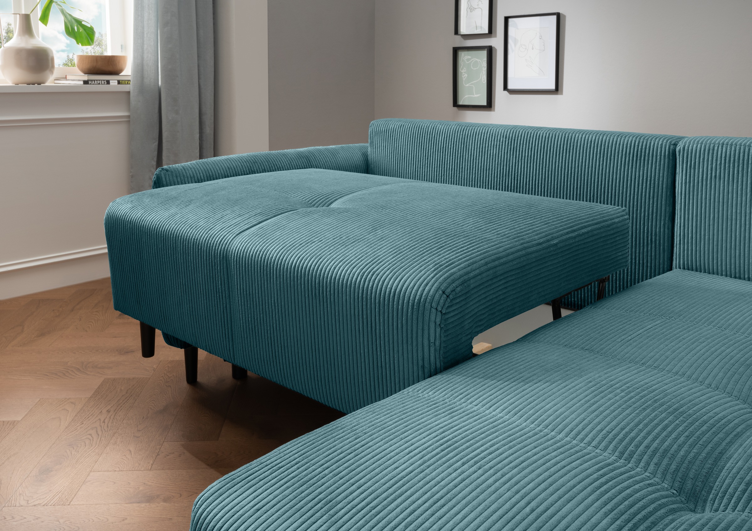 INOSIGN Ecksofa »Mara, L-Form, aktueller Cord Bezug und tolle Farben, schmale Armlehnen«, whlw. mit Bettfunktion,Recamiere links/rechts montierbar, Breite 238cm