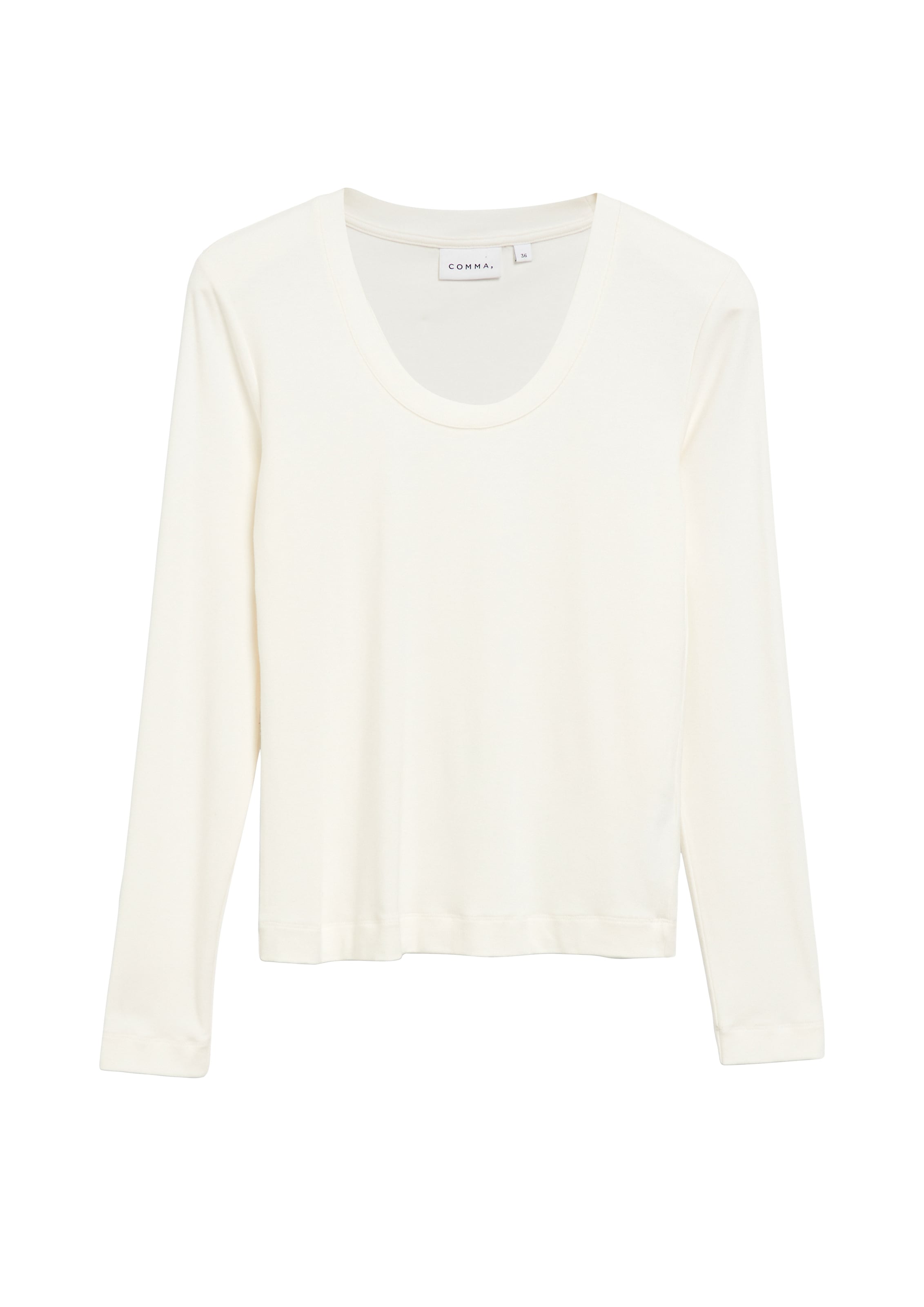 Comma Langarmshirt mit tiefem Rundhals / Viskose-Stretch