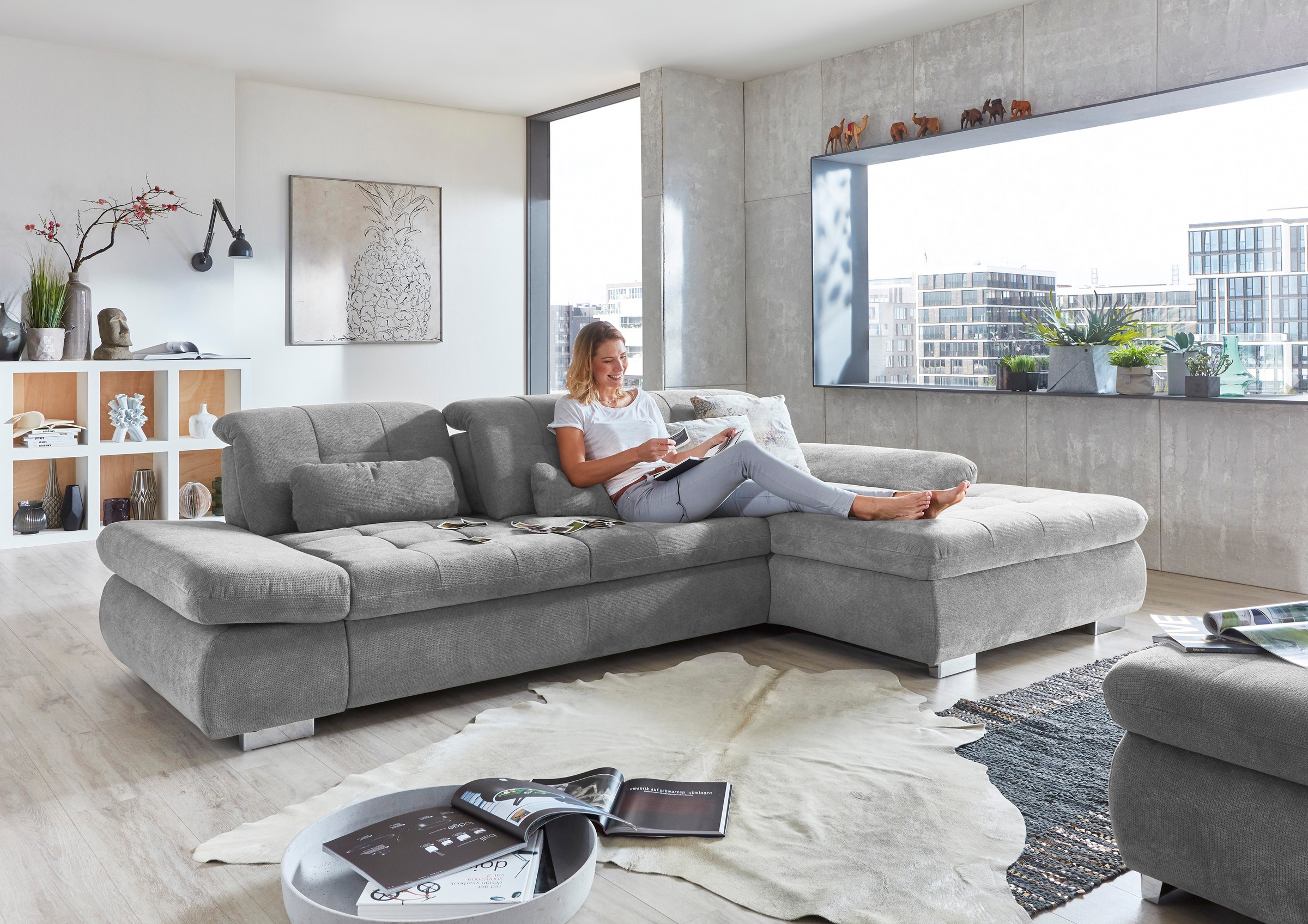 Die PlanBar Ecksofa »MP-IN17004 L-Form«, wahlweise mit Bettfunktion, Sitztiefen- und Kopfteilverstellung