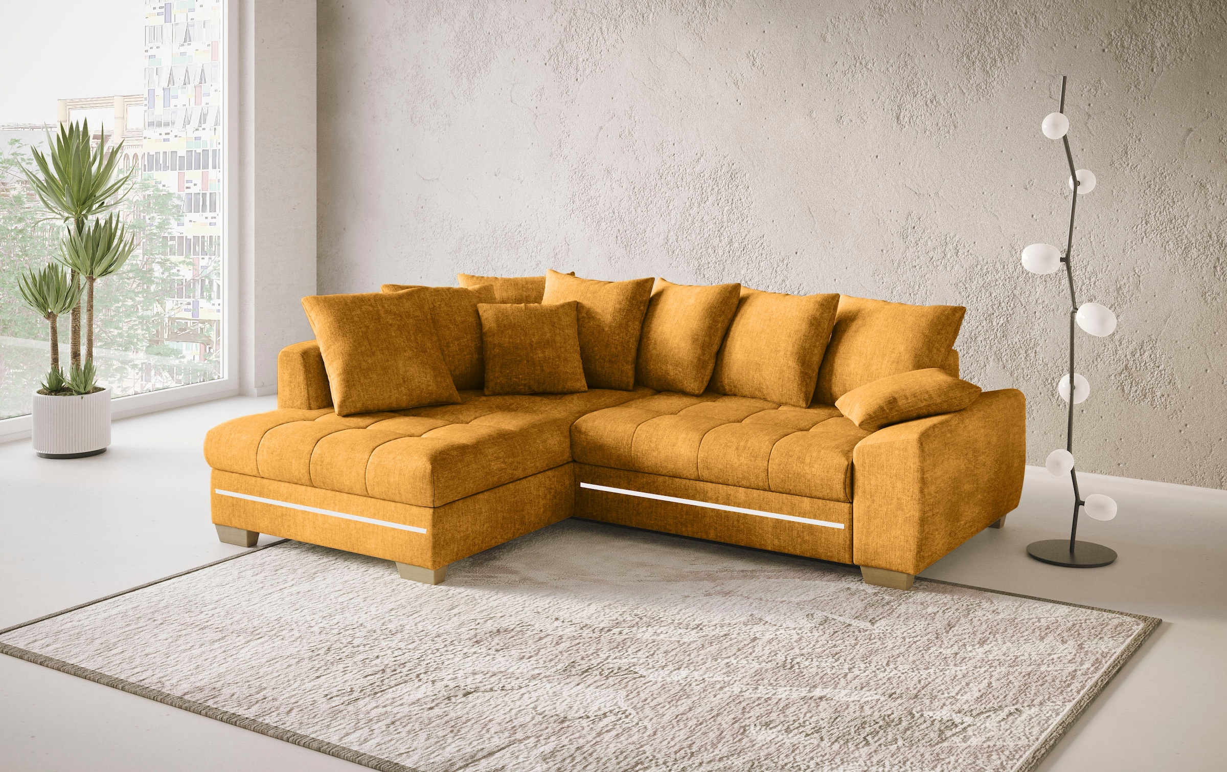 Mr. Couch Ecksofa »Nikita II, L-Form«, mit RGB-LED Beleuchtung, wahlweise mit Bett, Bettkasten, Kaltschaum