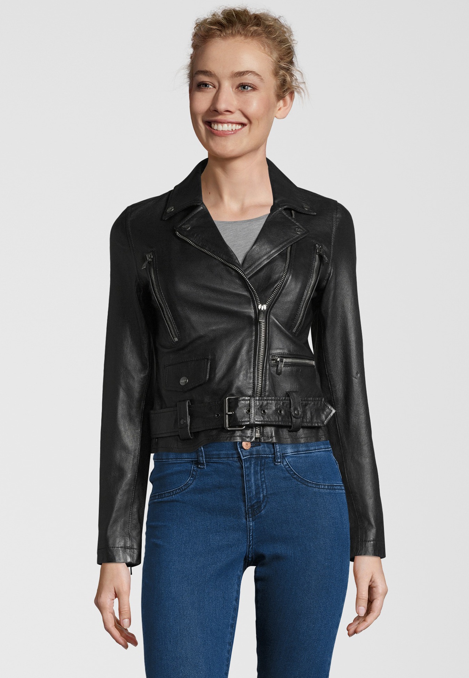 Buffalo Lederjacke »BE Awesome«, mit versetztem Reißverschluss