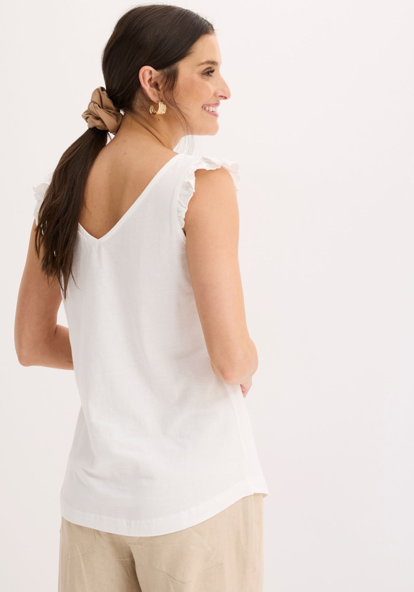 bonprix Shirttop lockerer loose fit, mit süßer Rüsche, aus Baumwolle