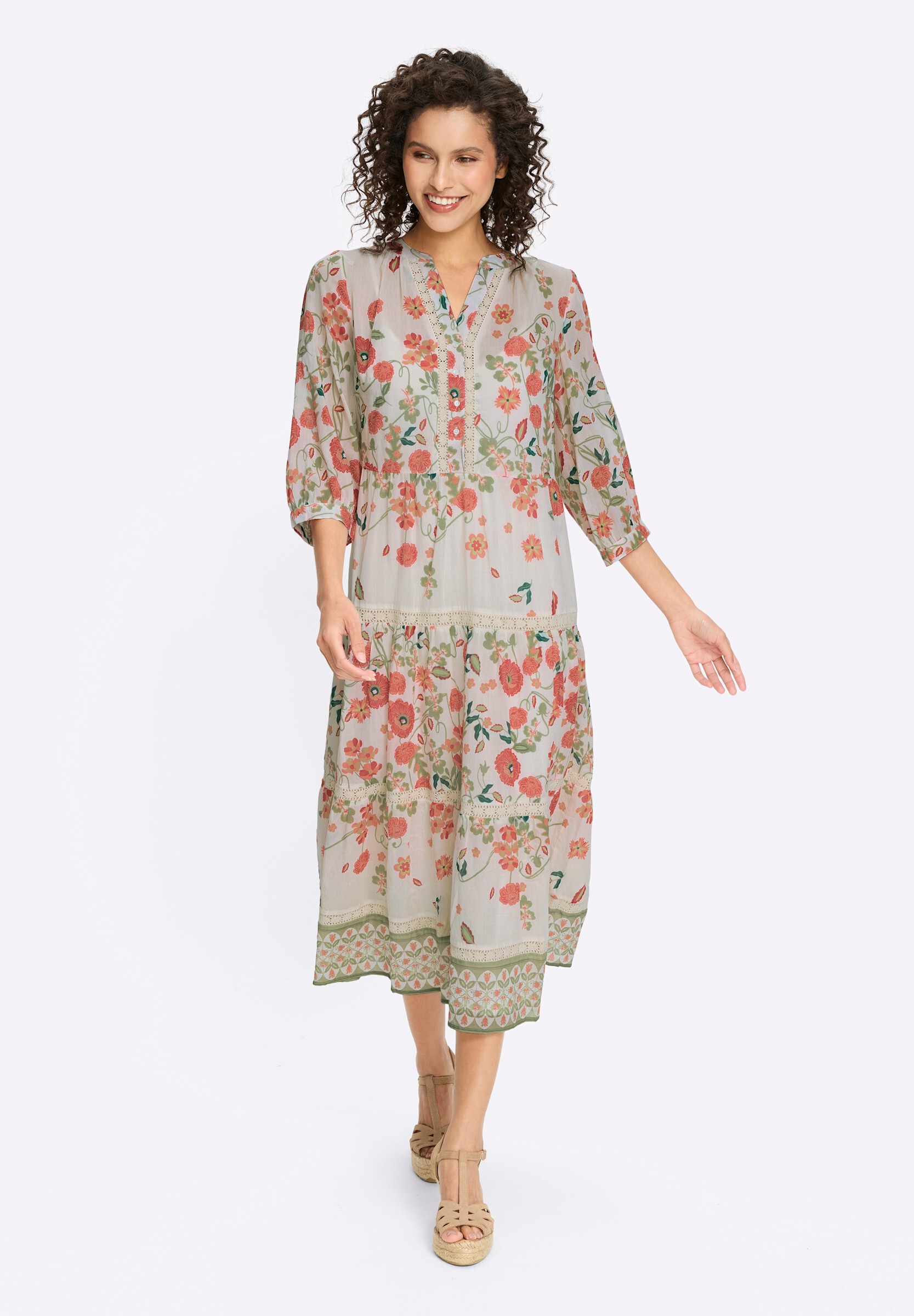 heine Shirtkleid »Druck-Kleid Druckkleid mit abknöpfbarem Unterkleid« Ohne Taschen