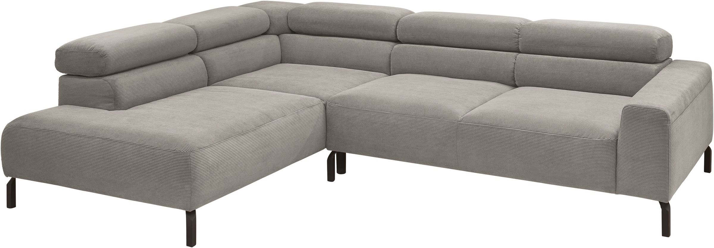 Places of Style Ecksofa »Antonelli, L-Form, inkl. Kopfteilverstellung, Breite 276 cm«, mit elektrischer Sitztiefenverstellung, in Feincord, grau