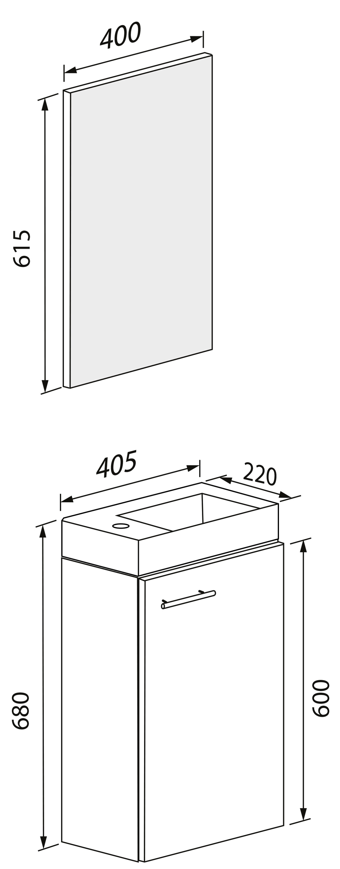 VCM Waschbeckenunterschrank »VCM 3-tlg Set | Waschplatz für Gäste WC | Gästebad | Waschtisch mit Spiegel | Badezimmer Set ¿ Slito SP-BL«, (3 St.)