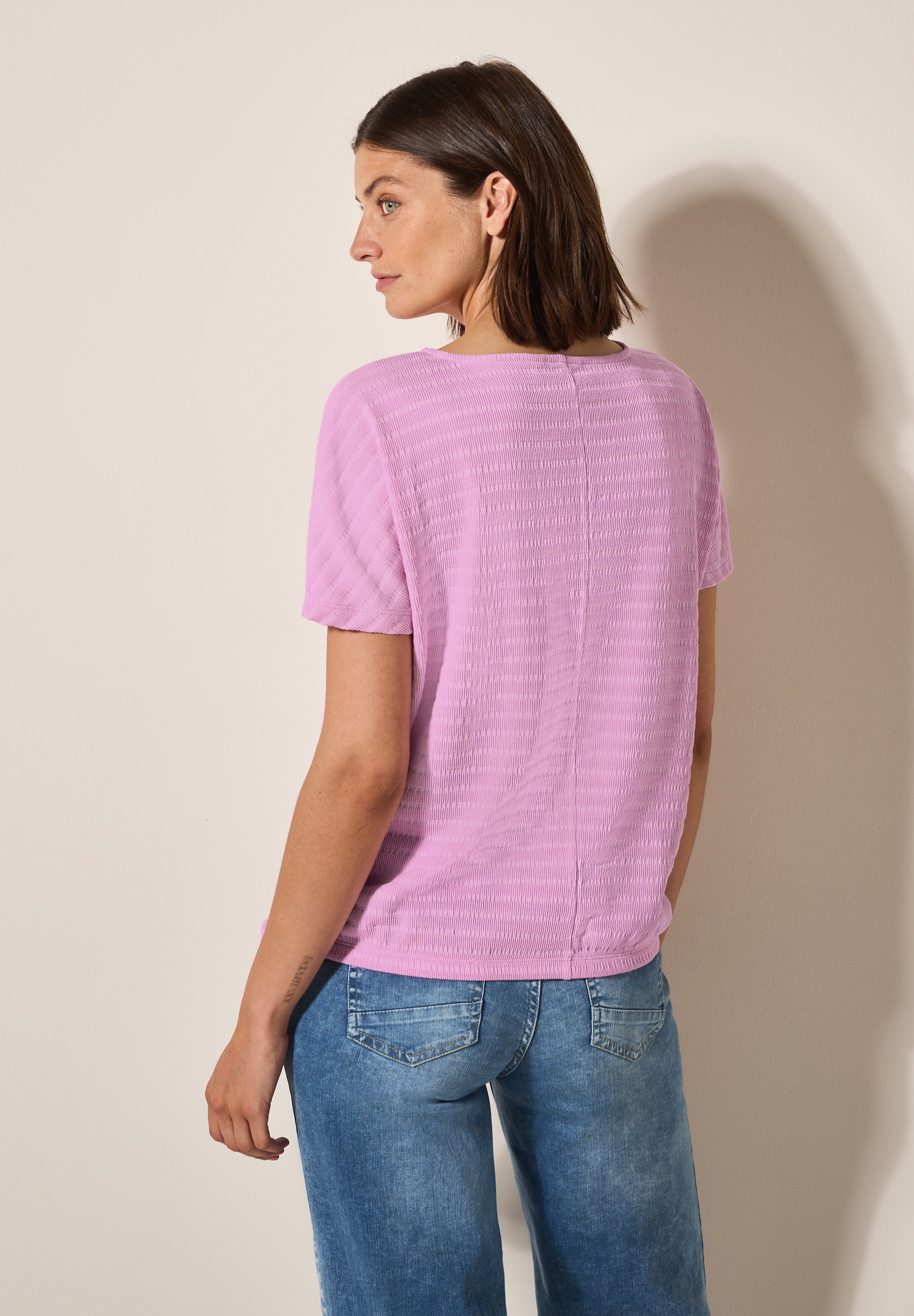Cecil T-Shirt, in Smok-Optik und mit Knoten-Detail