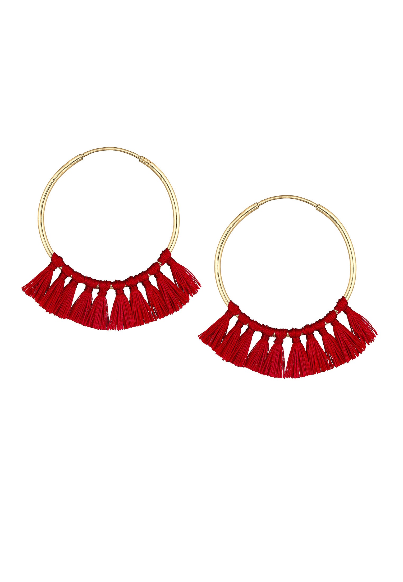 Elli Paar Creolen »Ohrringe Creole Tassel Quaste Festival Rot Boho 925 Silber vergoldet«