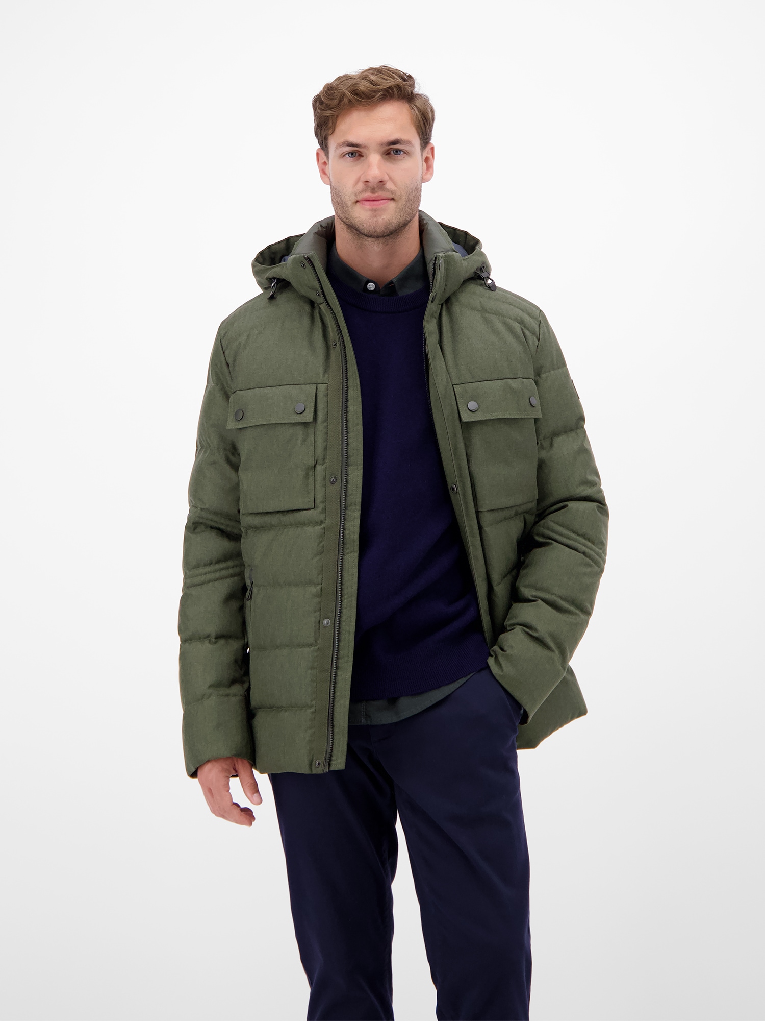 LERROS Steppjacke »LERROS Herren Fieldjacket in Woll-Optik«, mit Kapuze, Wasser- und windabweisend, atmungsaktiv
