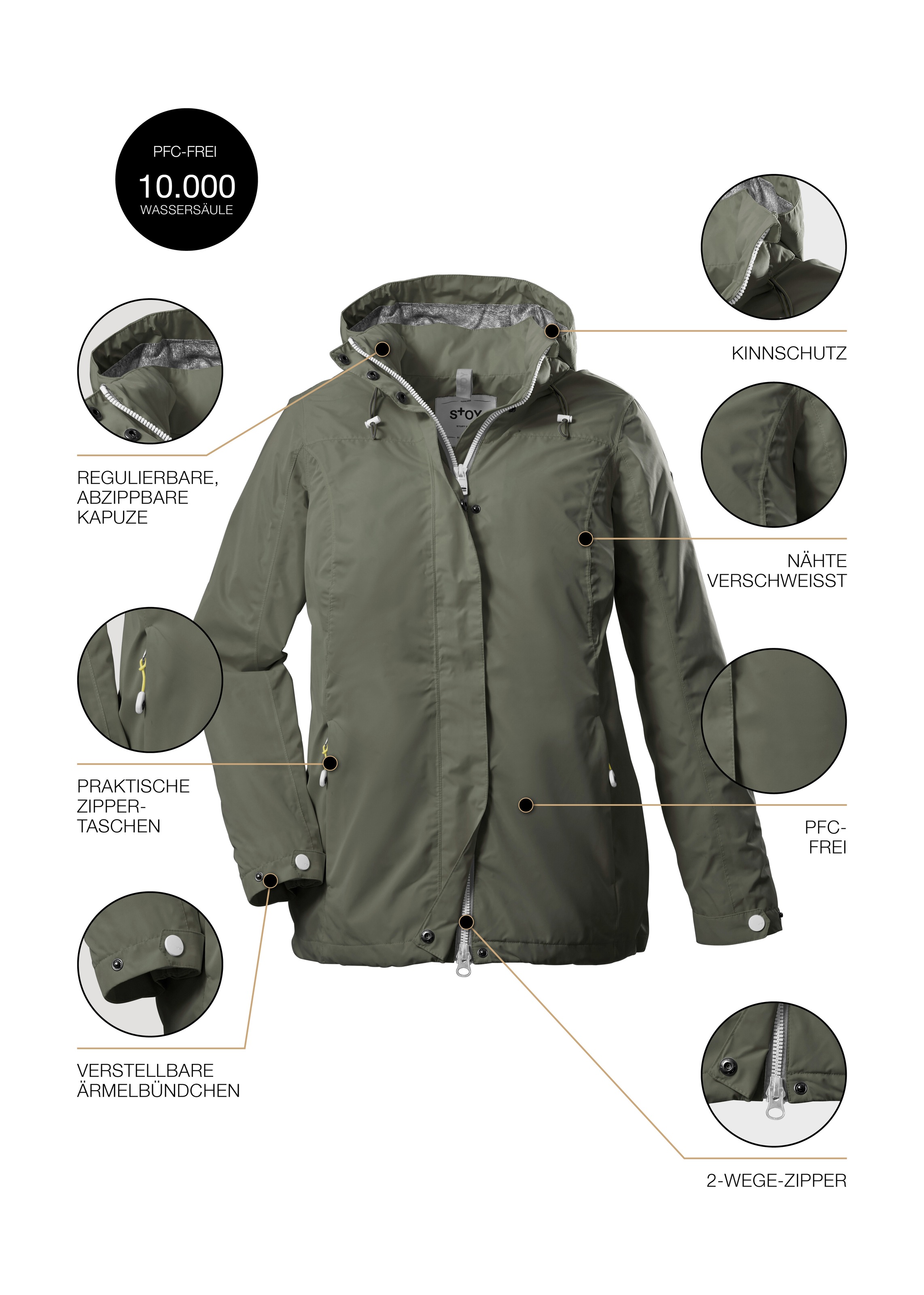 STOY Outdoorjacke »STS 11 WMN JCKT«, Wasserdichte, atmungsaktive STOY-Jacke mit abnehmbarer Kapuze