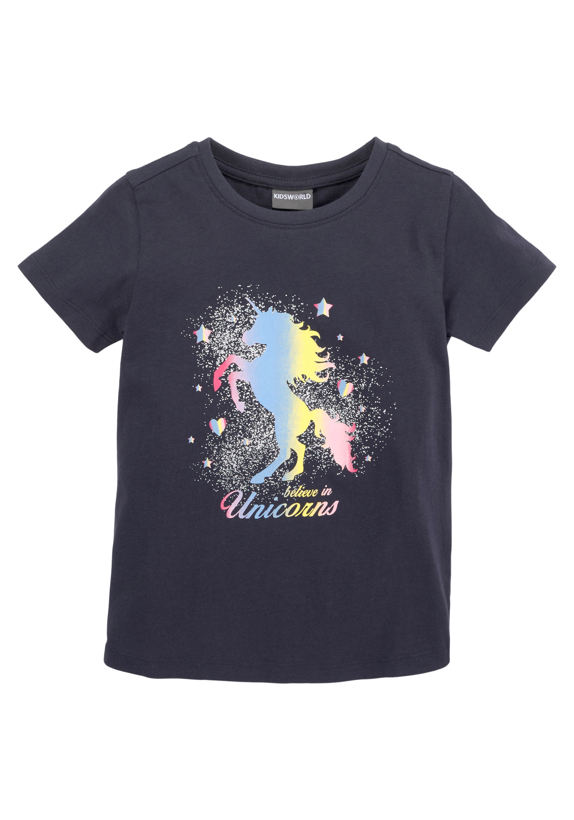 in kaufen Glitzerdruck »believe T-Shirt bei KIDSWORLD Unicorns«, mit OTTO