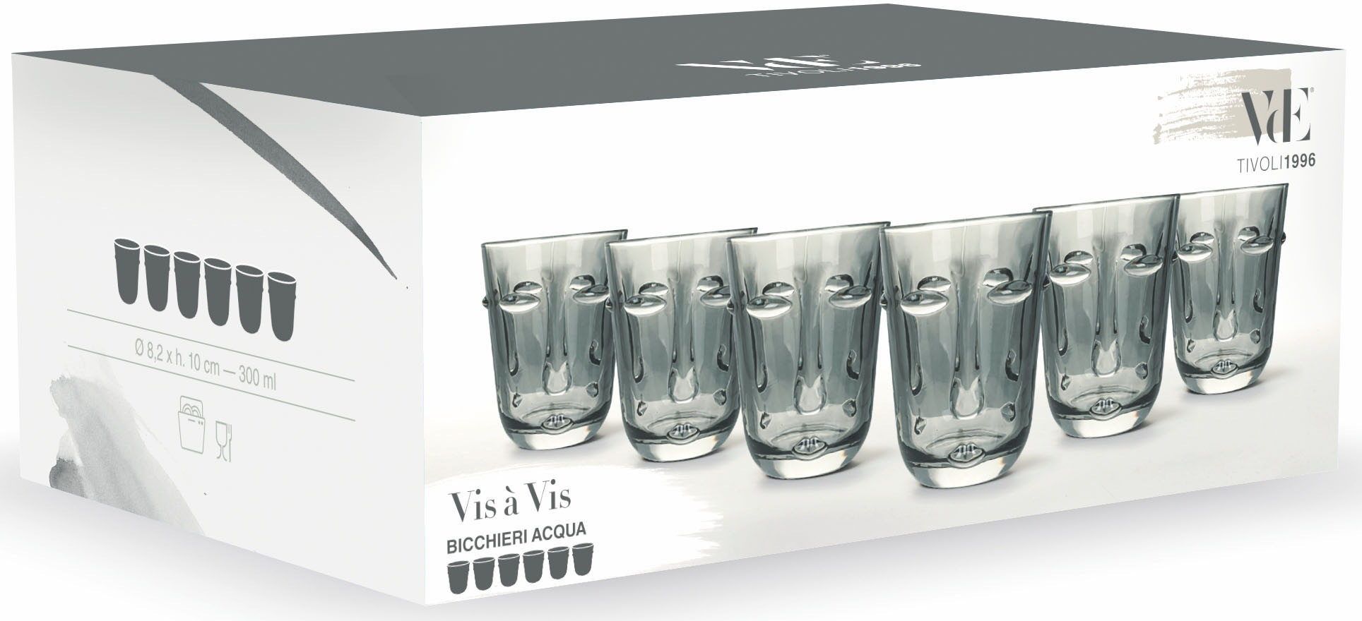 Villa d'Este Gläser-Set »Vis à Vis Smoke«, (Set, 6 tlg.), Wassergläser-Set, 6-teilig, Inhalt 300 ml