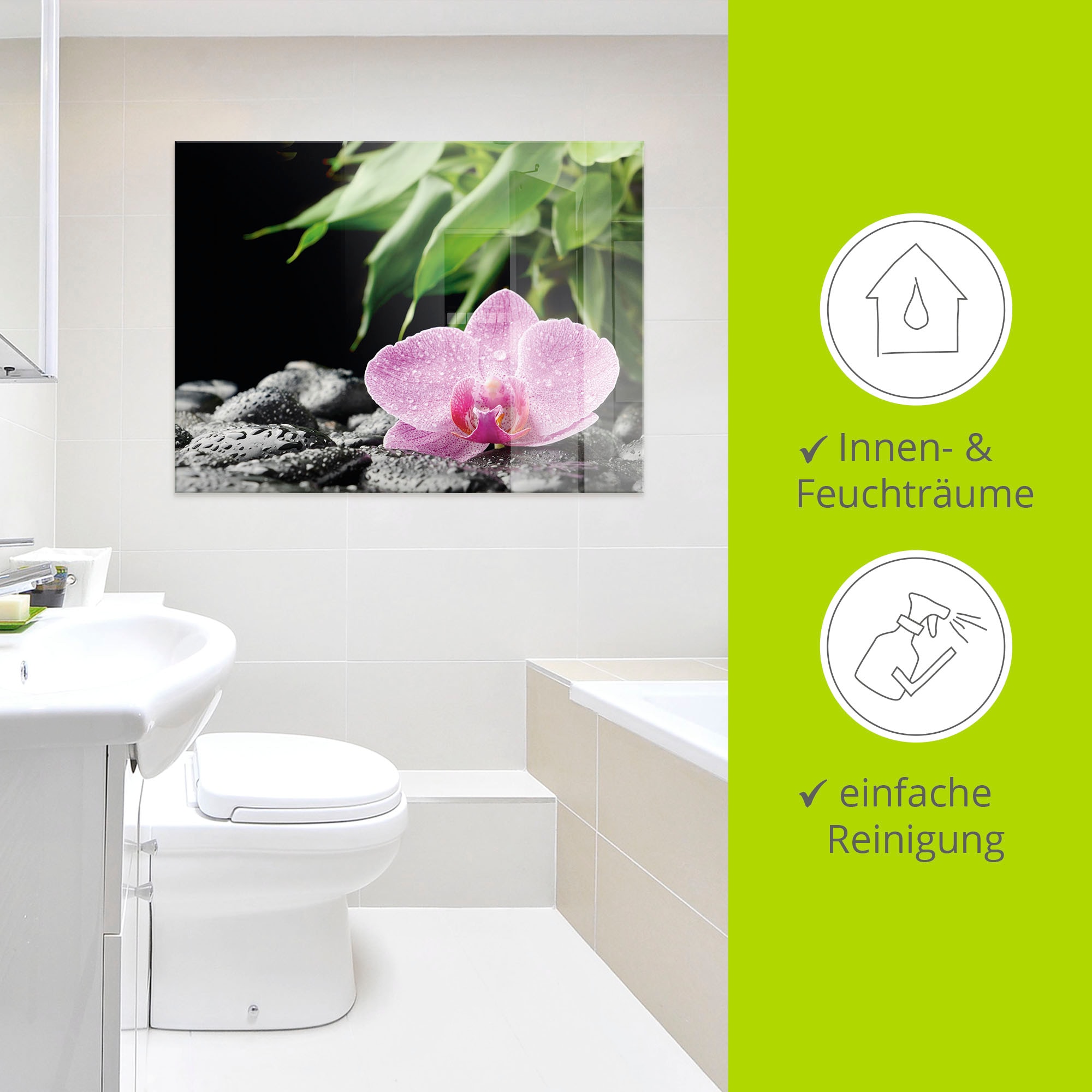 Artland Glasbild »Rosa Orchidee auf schwarzen Zen Steinen«, Blumen, (1 St.), in verschiedenen Größen