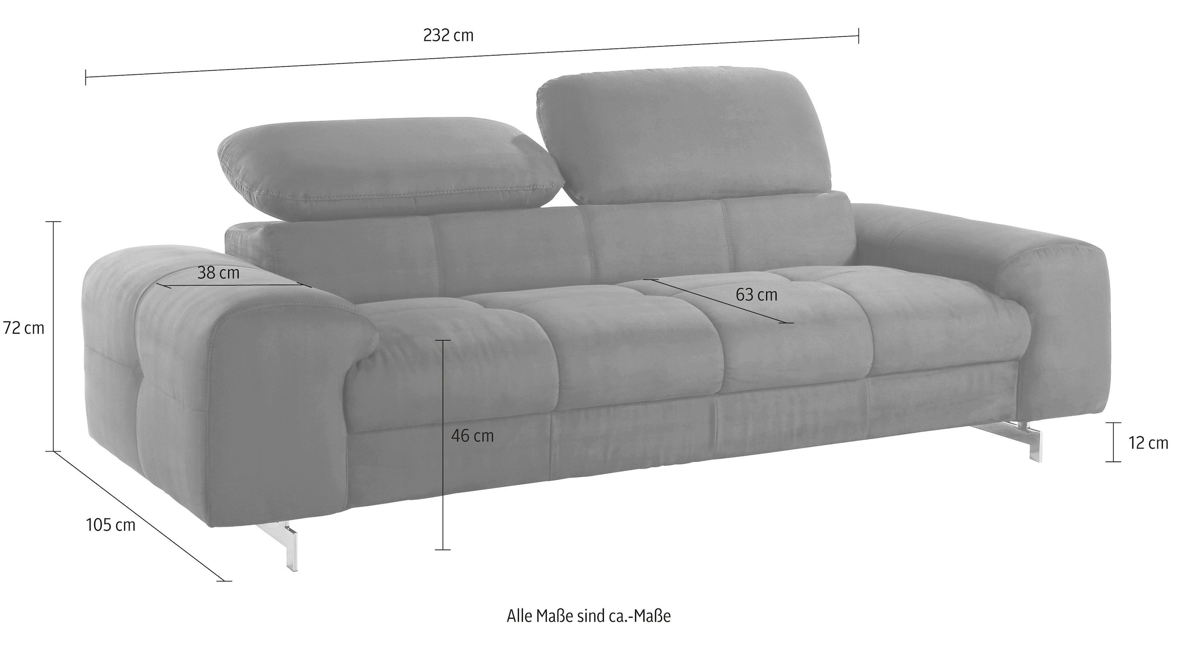 COTTA 3-Sitzer »Chef« Big-Sofa mit Kopfteilverstellung, edle Metallkufen