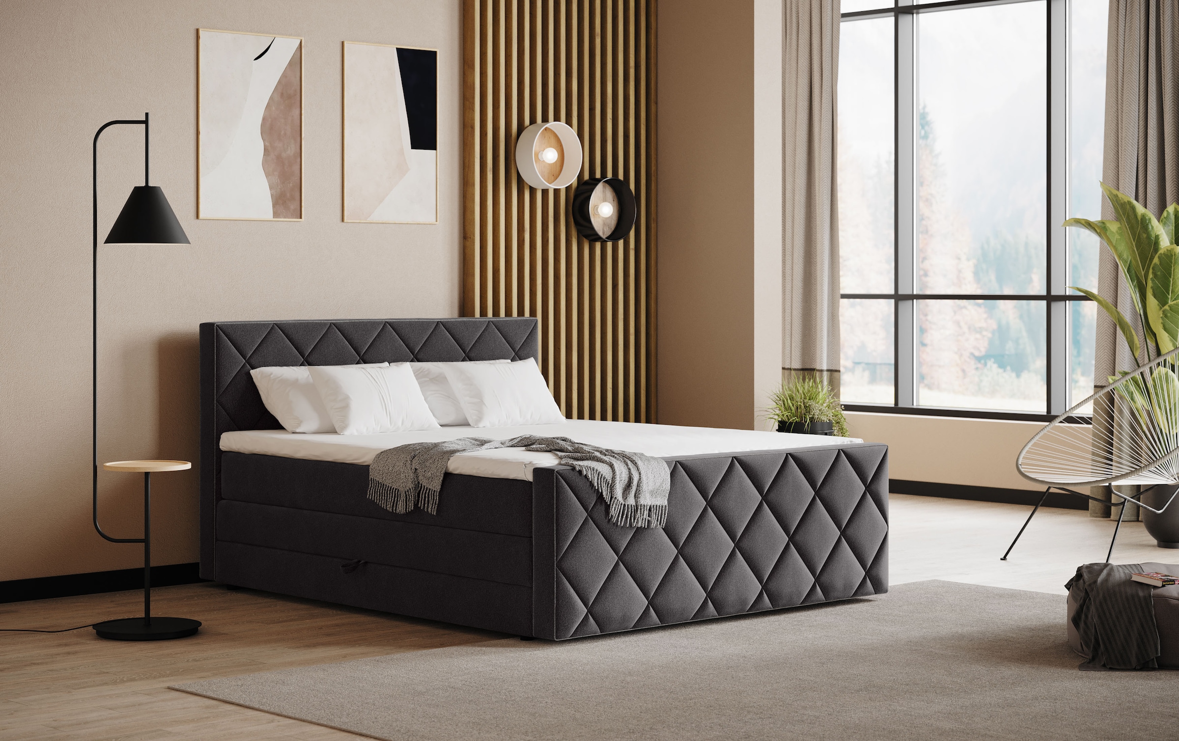 COTTA Boxspringbett »Tower inkl. Bettkasten, mit Keder in abgesetzter Farbe« in verschiedenen Breiten, Härtegraden und Farben erhältlich