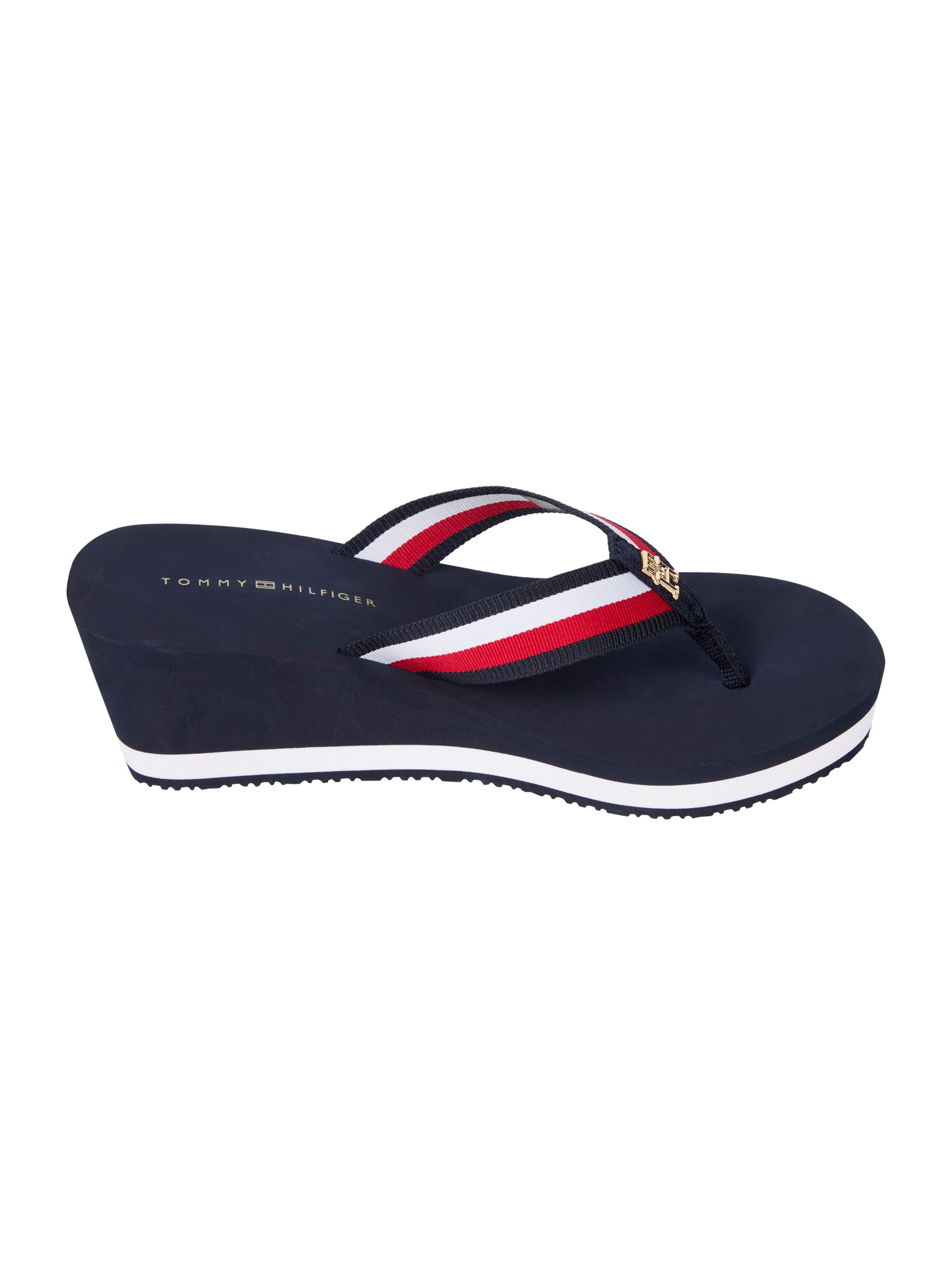 Tommy Hilfiger Dianette »TH CORPORATE WEDGE BEACH SANDAL«, Keilabsatz, Sommerschuh, Zehentrenner mit gestreiften Bandagen