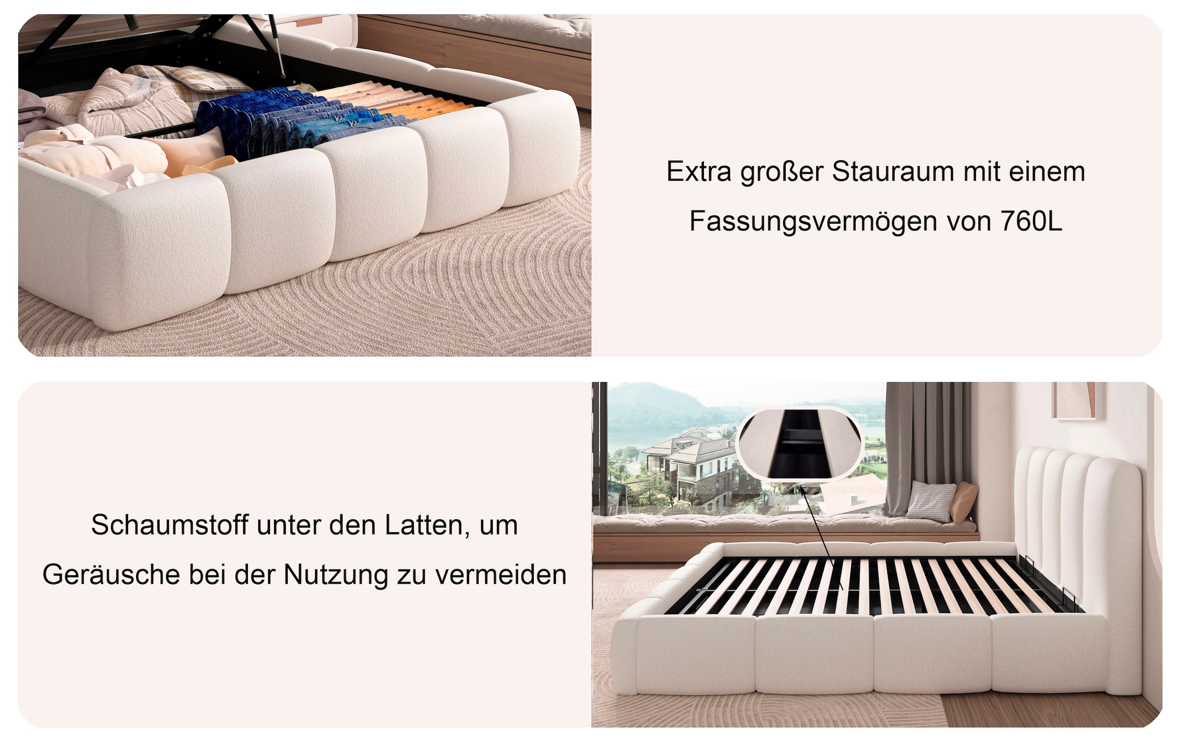 Home affaire Polsterbett »MERLINDA in der Breite 180cm, inkl. Lattenrost und Bettkasten« gepolstertes Kopfteil und Rahmen, Bezug im Chenillecharakter