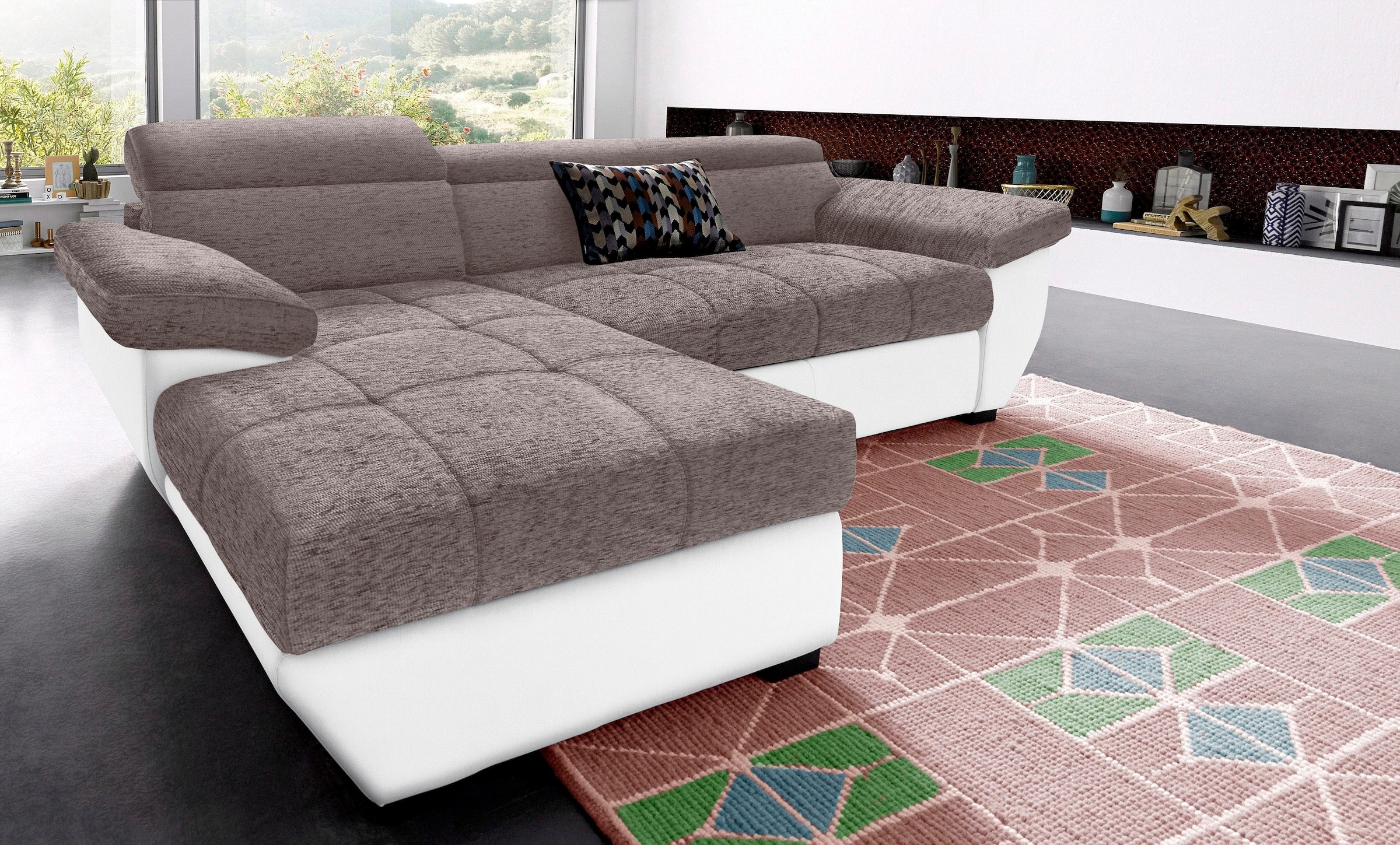 COTTA Polstergarnitur »Speedway L-Form«, (Set), Set bestehend aus: Ecksofa mit Kopfteilverstellung & Hocker